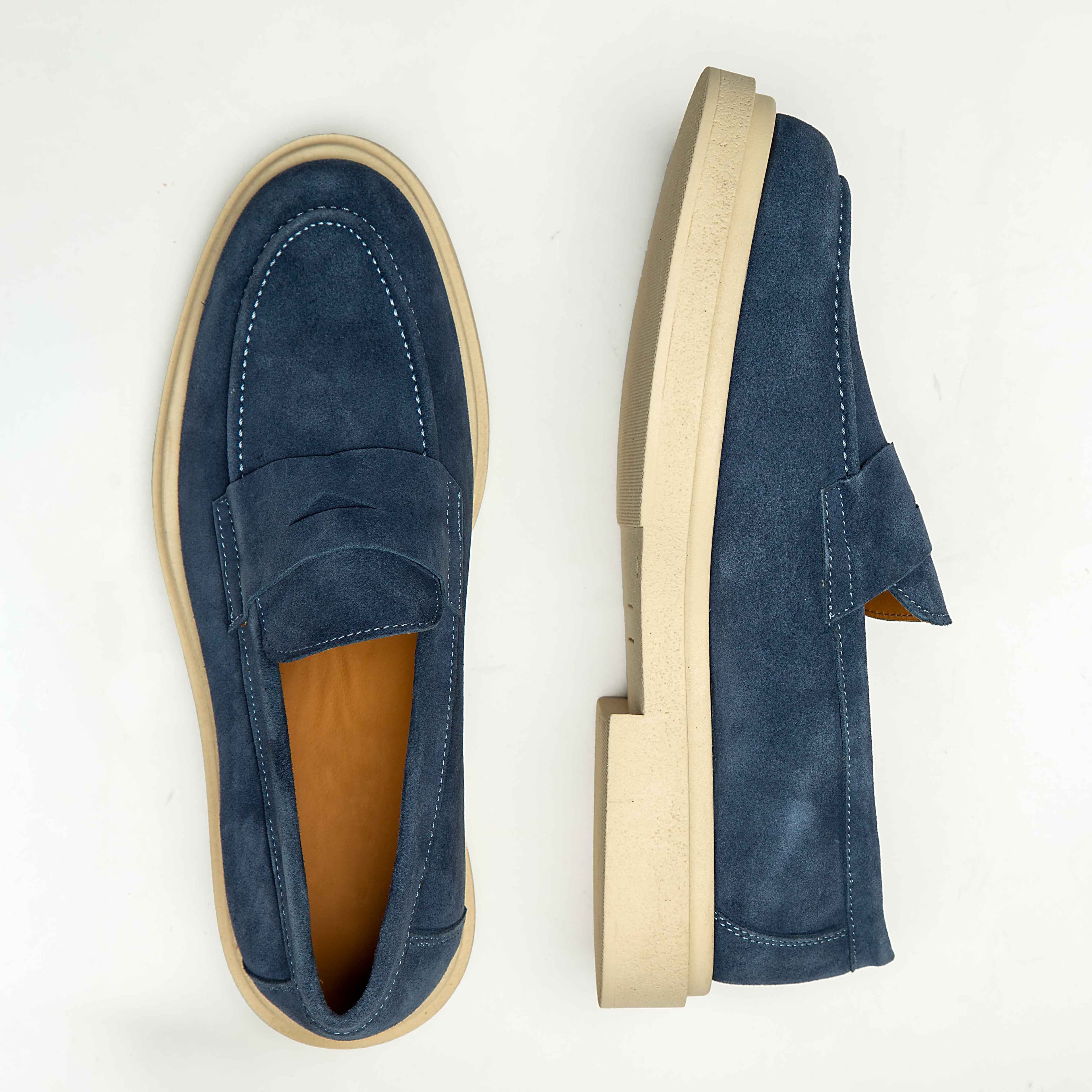 Rock Eagle Blue Suede Chunky Penny Loafers - Modern Platform