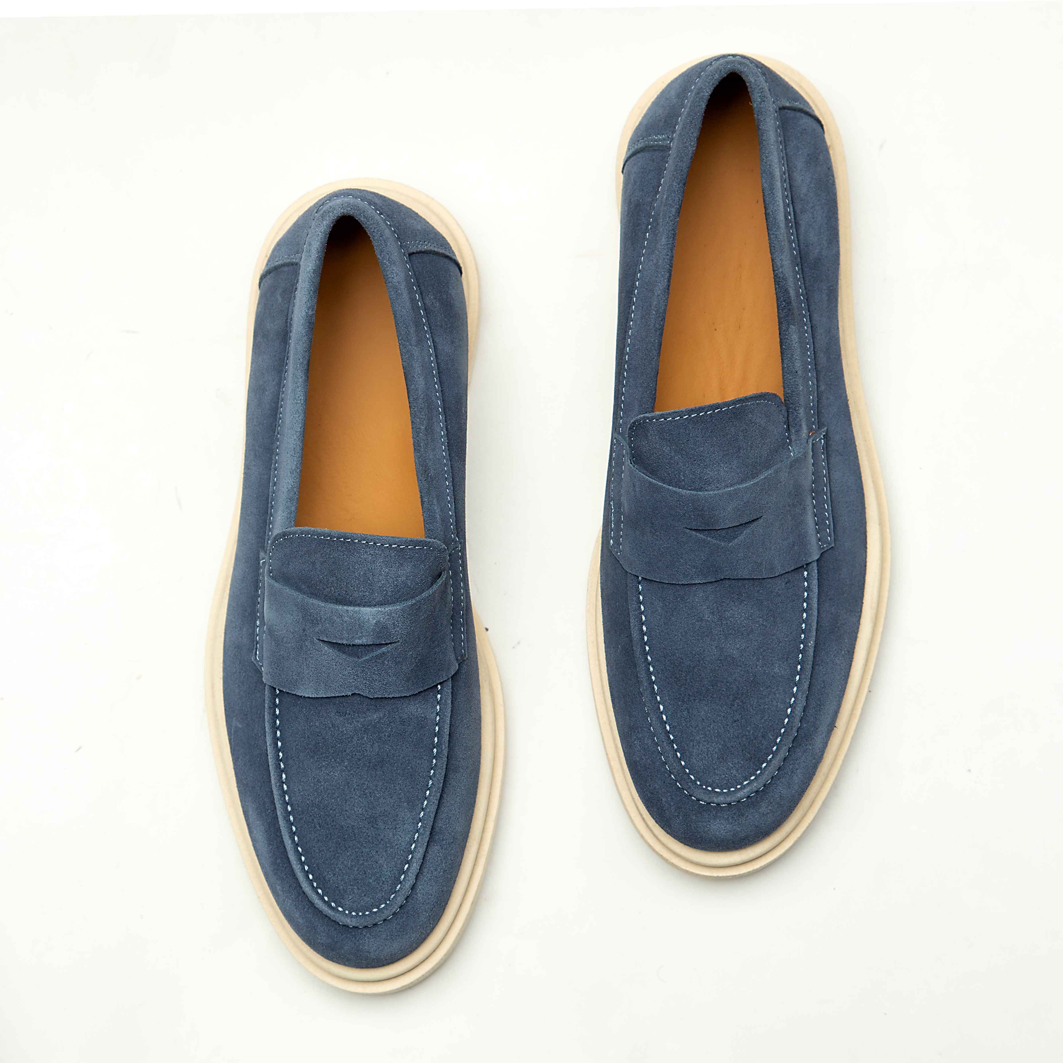 Rock Eagle Blue Suede Chunky Penny Loafers - Modern Platform