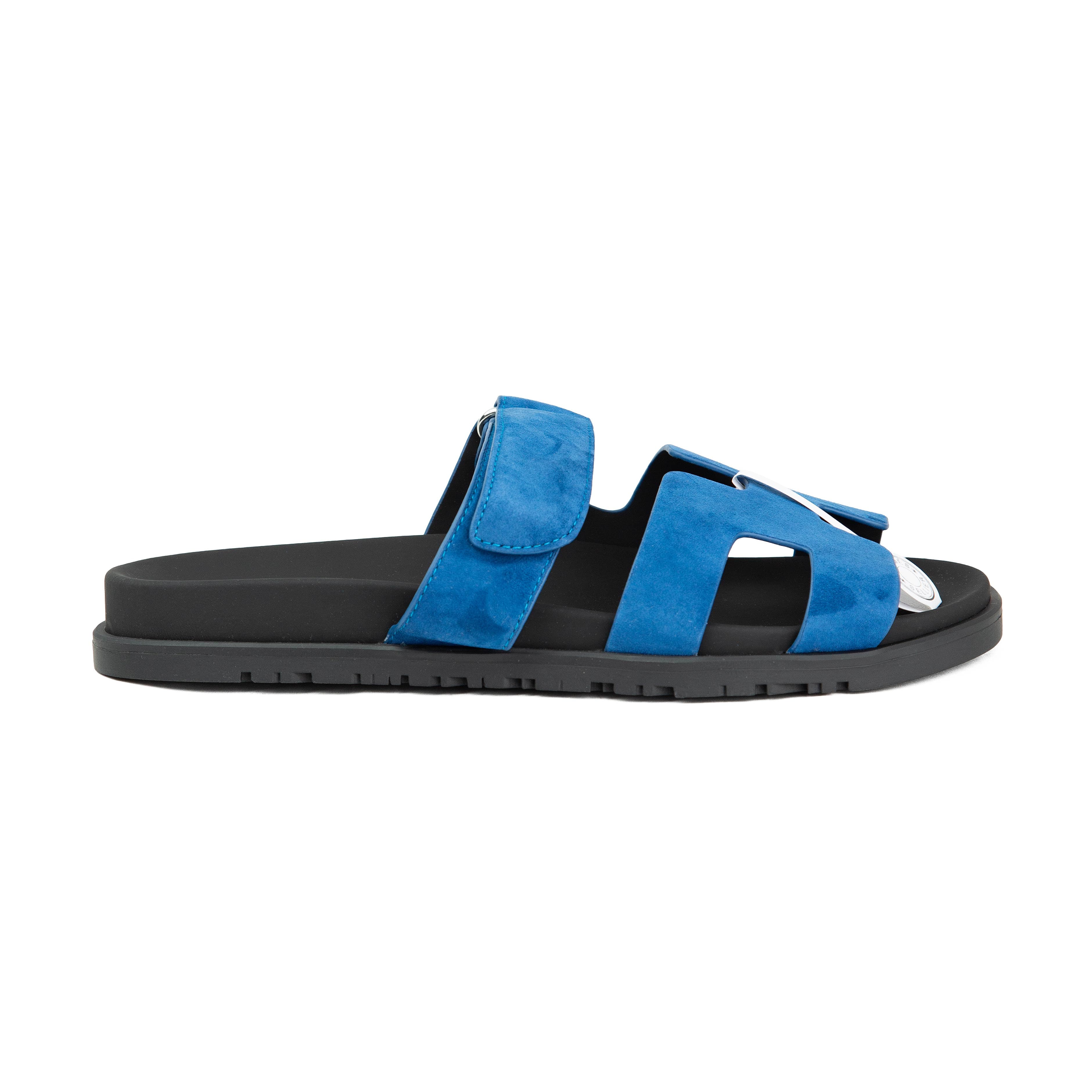 Hermès Chypre Electric Blue Suede Sandals - Unisex Luxury