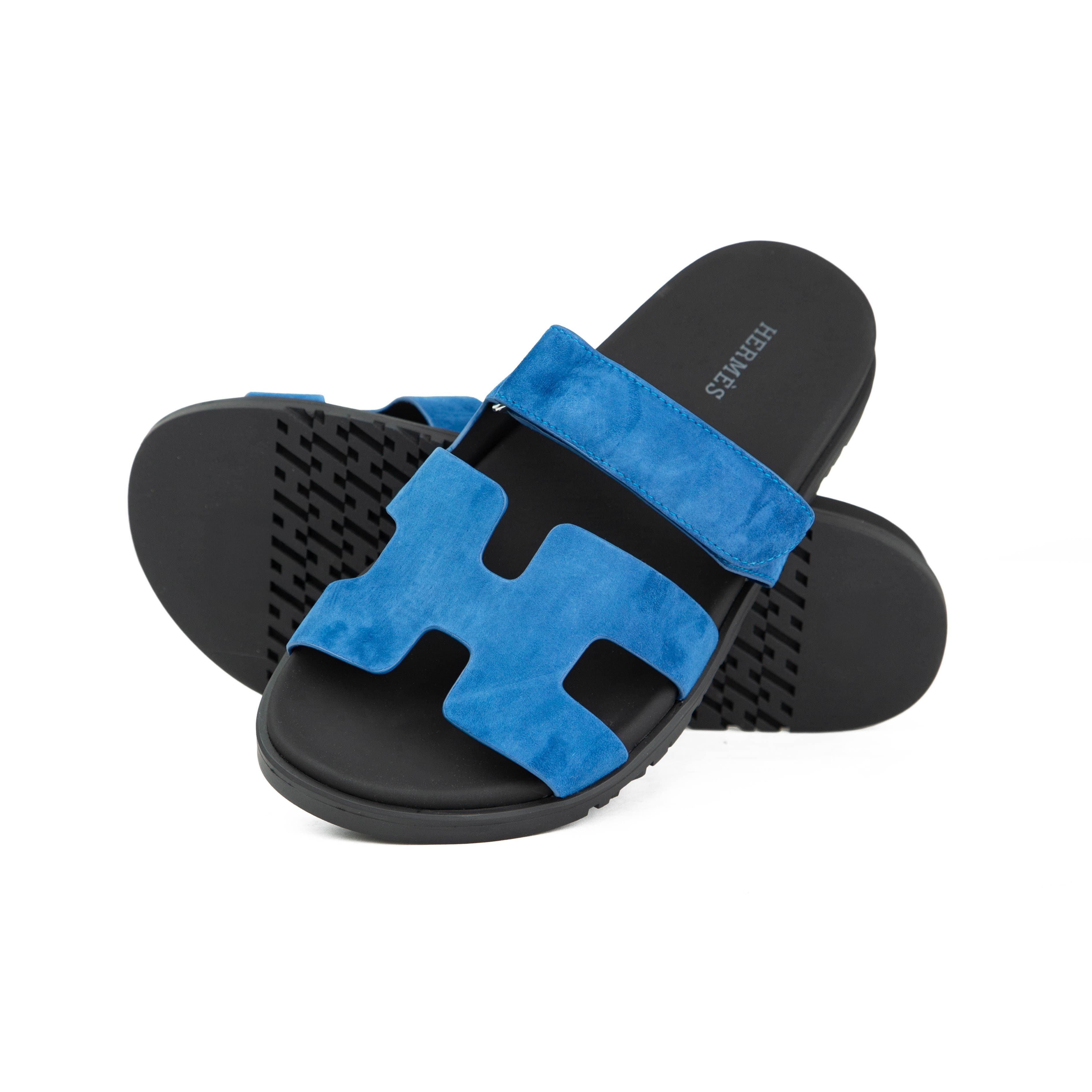 Hermès Chypre Electric Blue Suede Sandals - Unisex Luxury