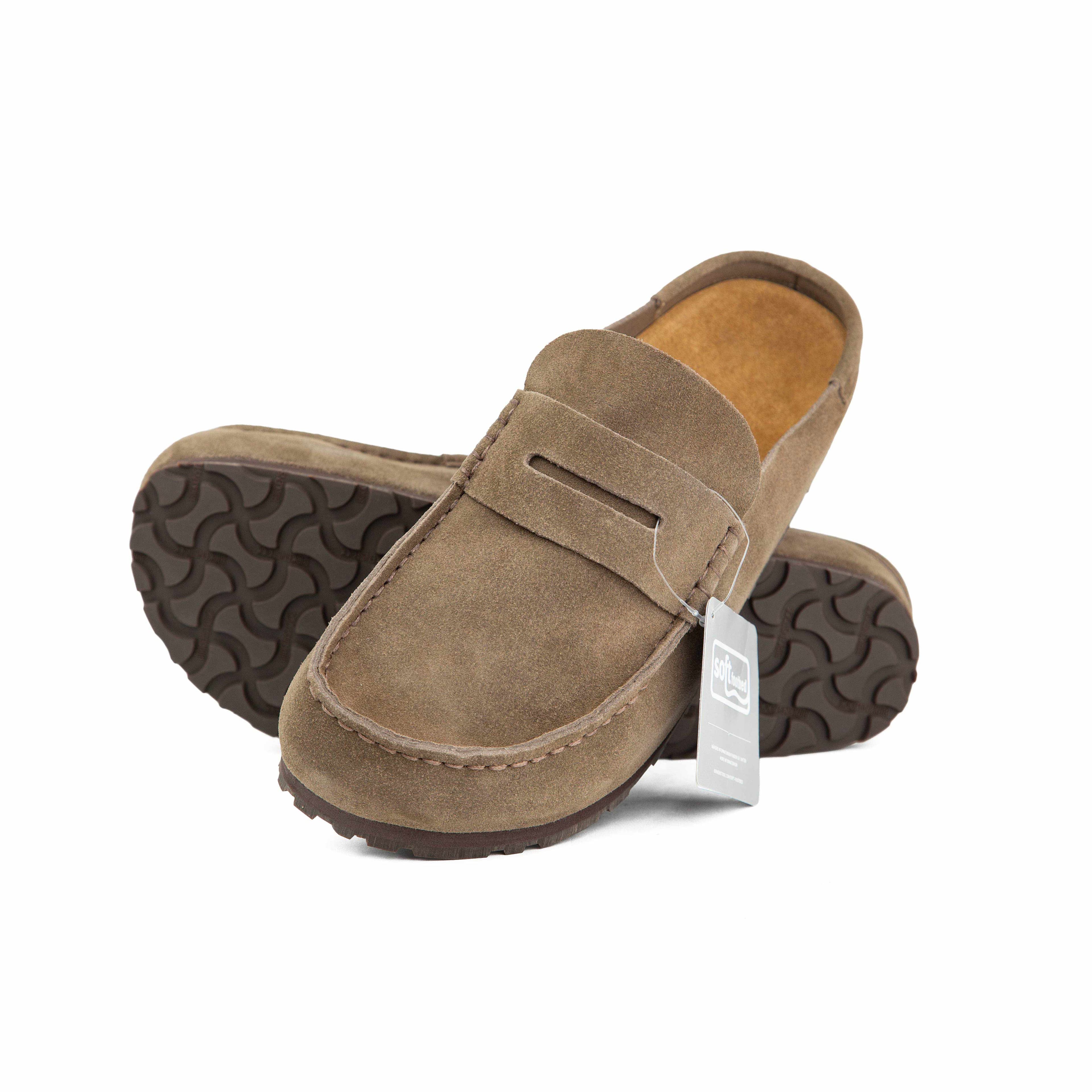 Premium Suede Penny Loafer Mules - Taupe Slip-On Loafers