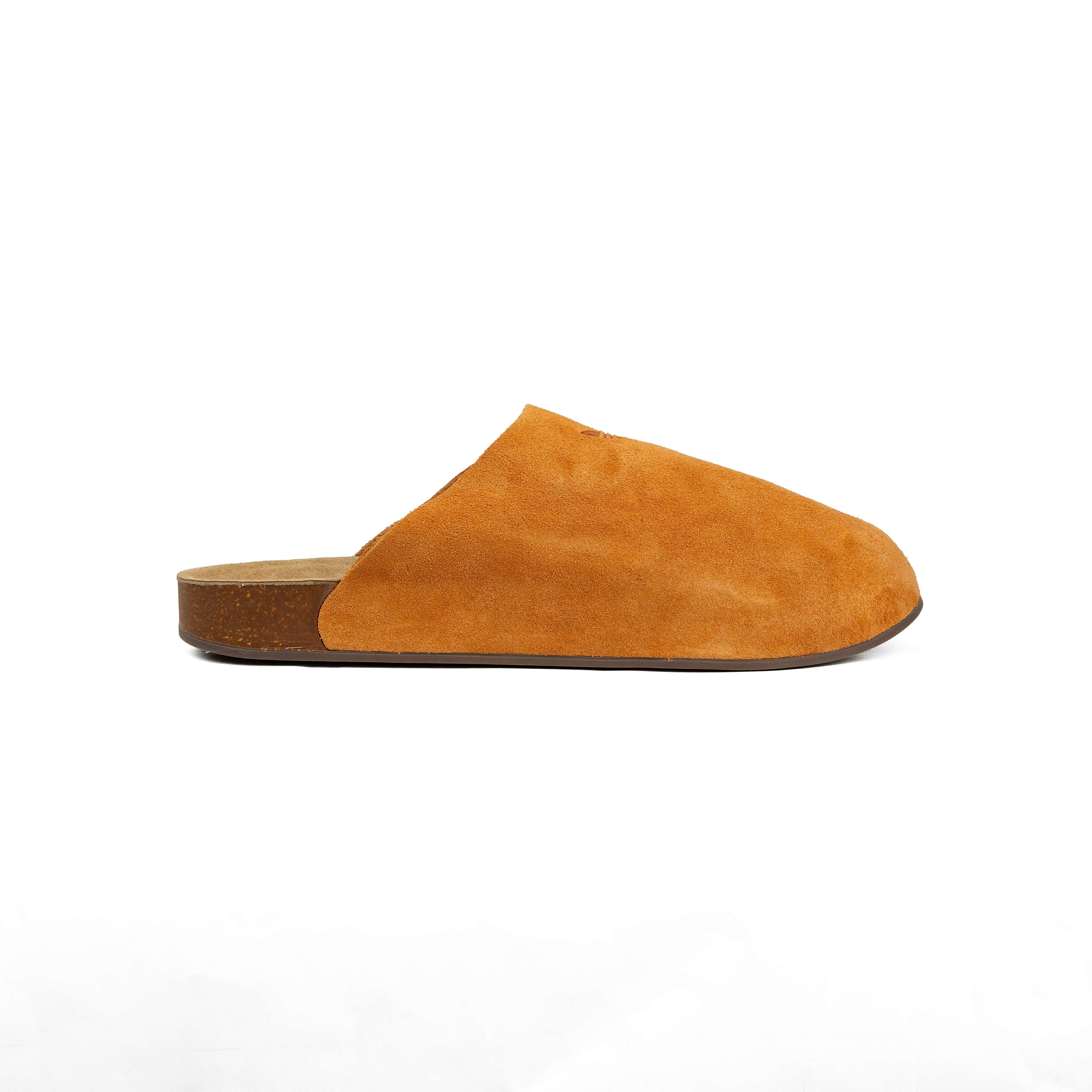 Premium Suede Trefoil Clogs - Amber Orange Slip-On Mules