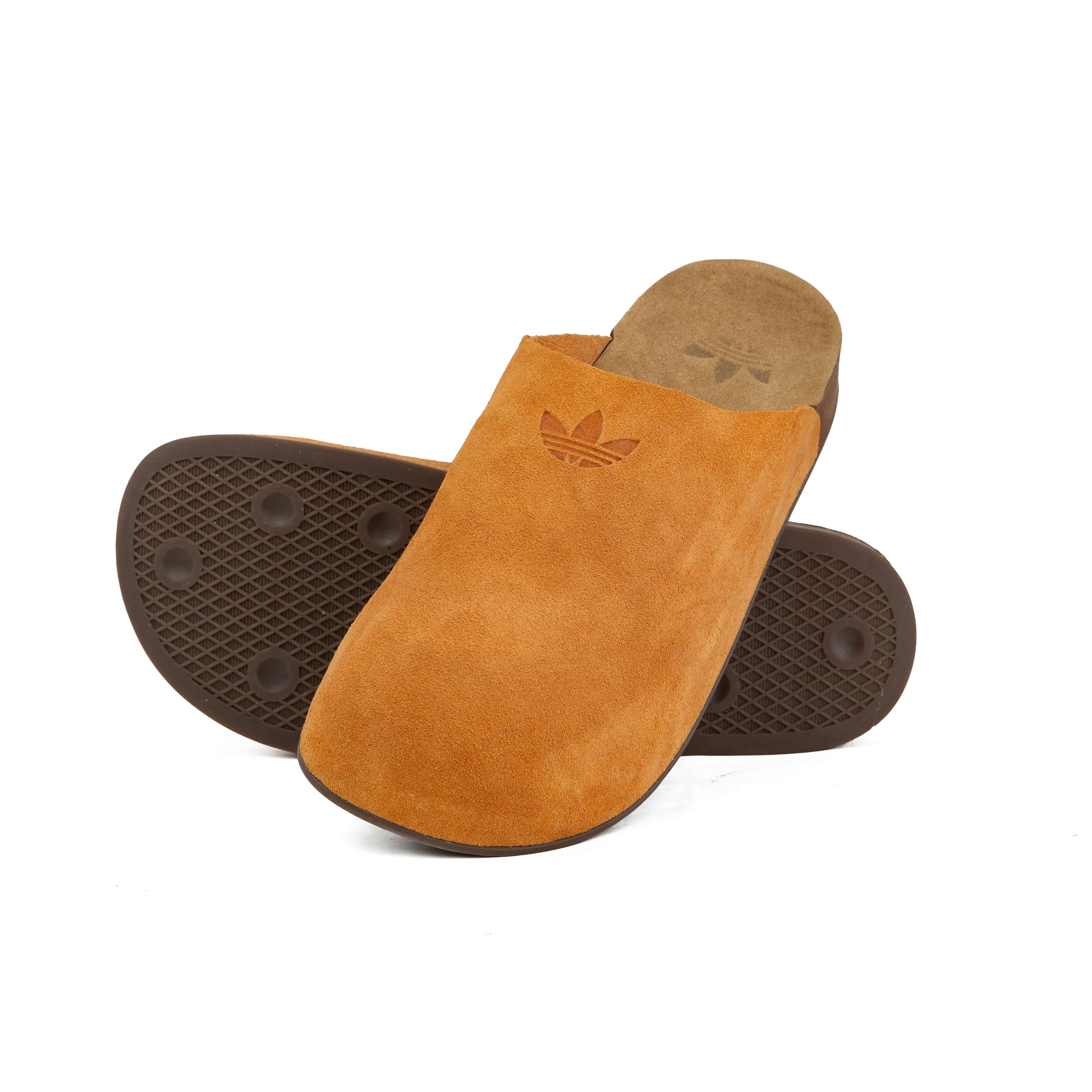 Premium Suede Trefoil Clogs - Amber Orange Slip-On Mules