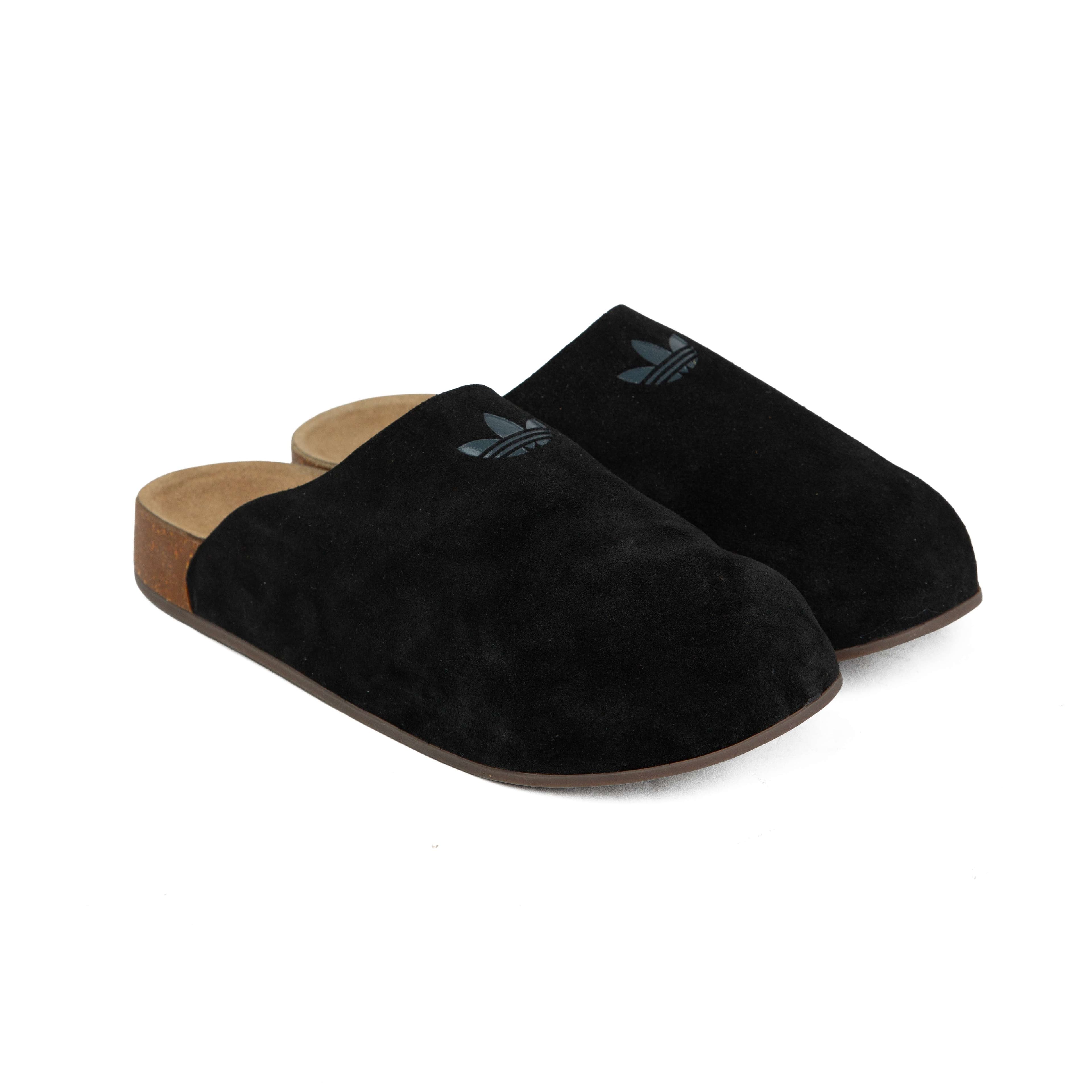 Premium Suede Trefoil Clogs - Black Minimalist Slip-On Mules