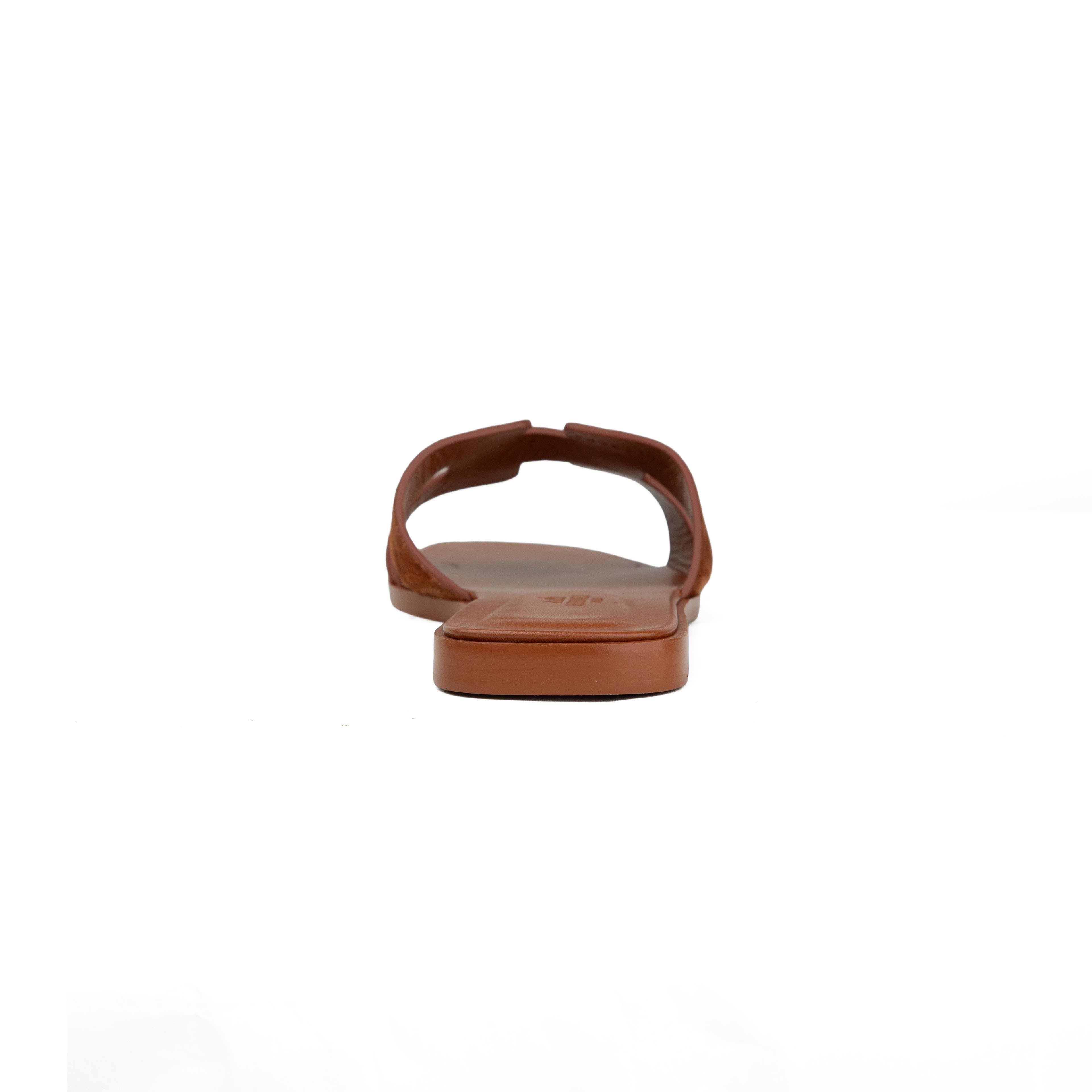 Hermès Oran Suede Sandals - Cognac Brown H-Strap Flat Slides