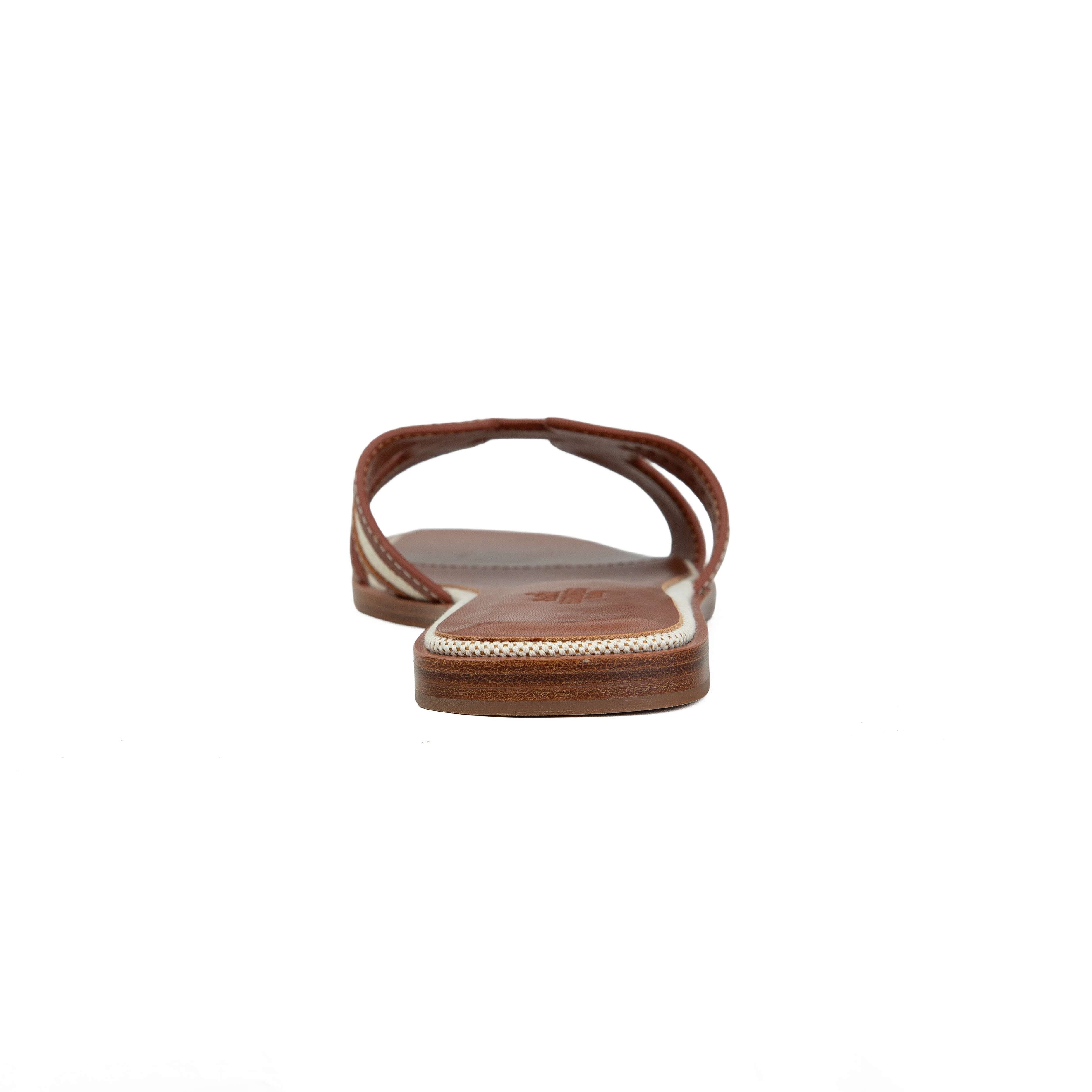 Hermès Oran Canvas Sandals - Gold Leather & Écru H-Slide