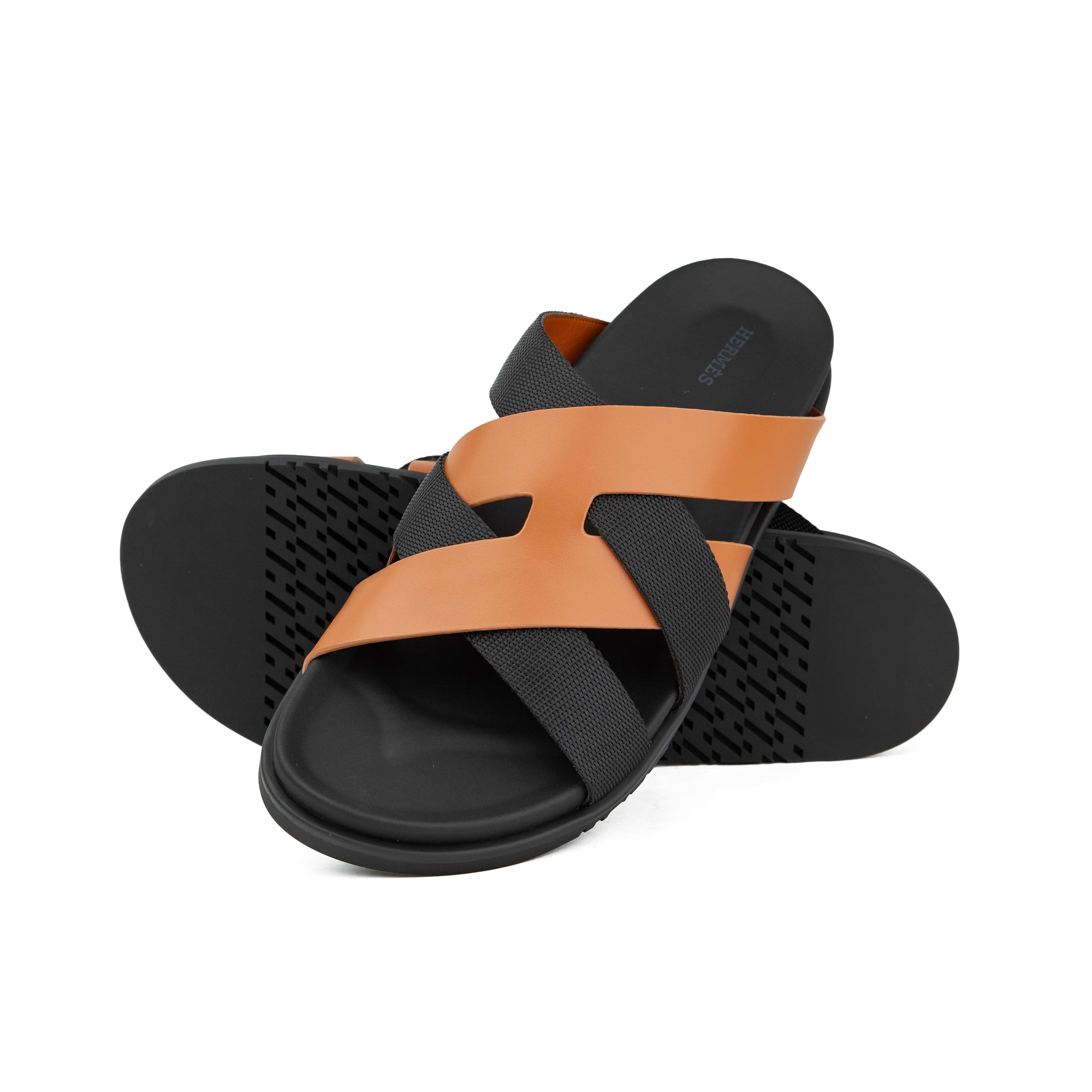 Hermès Chypre Sandals - White & Black Matte Calfskin Slides