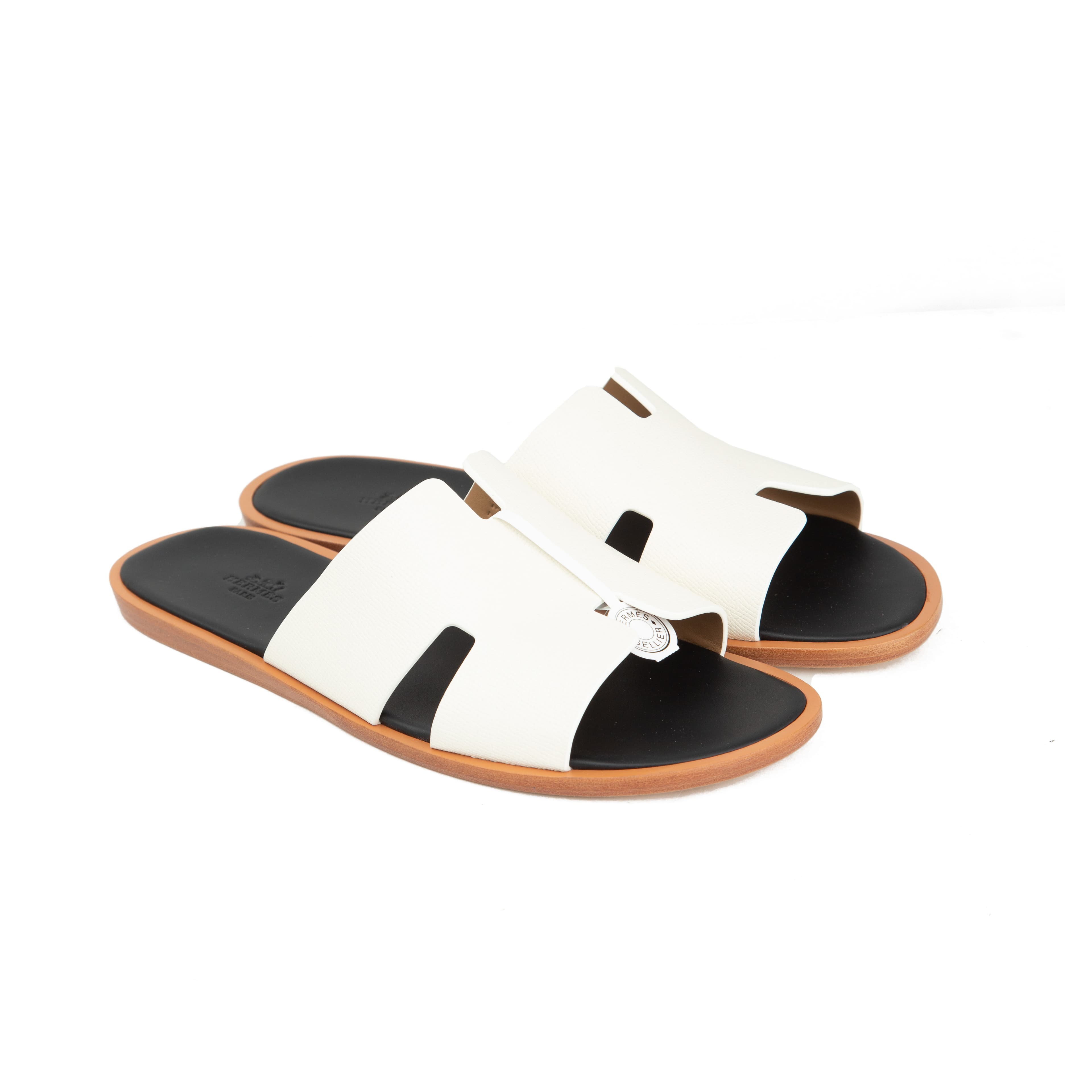 Hermès Izmir Sandals | White Epsom Calfskin Men's Slides