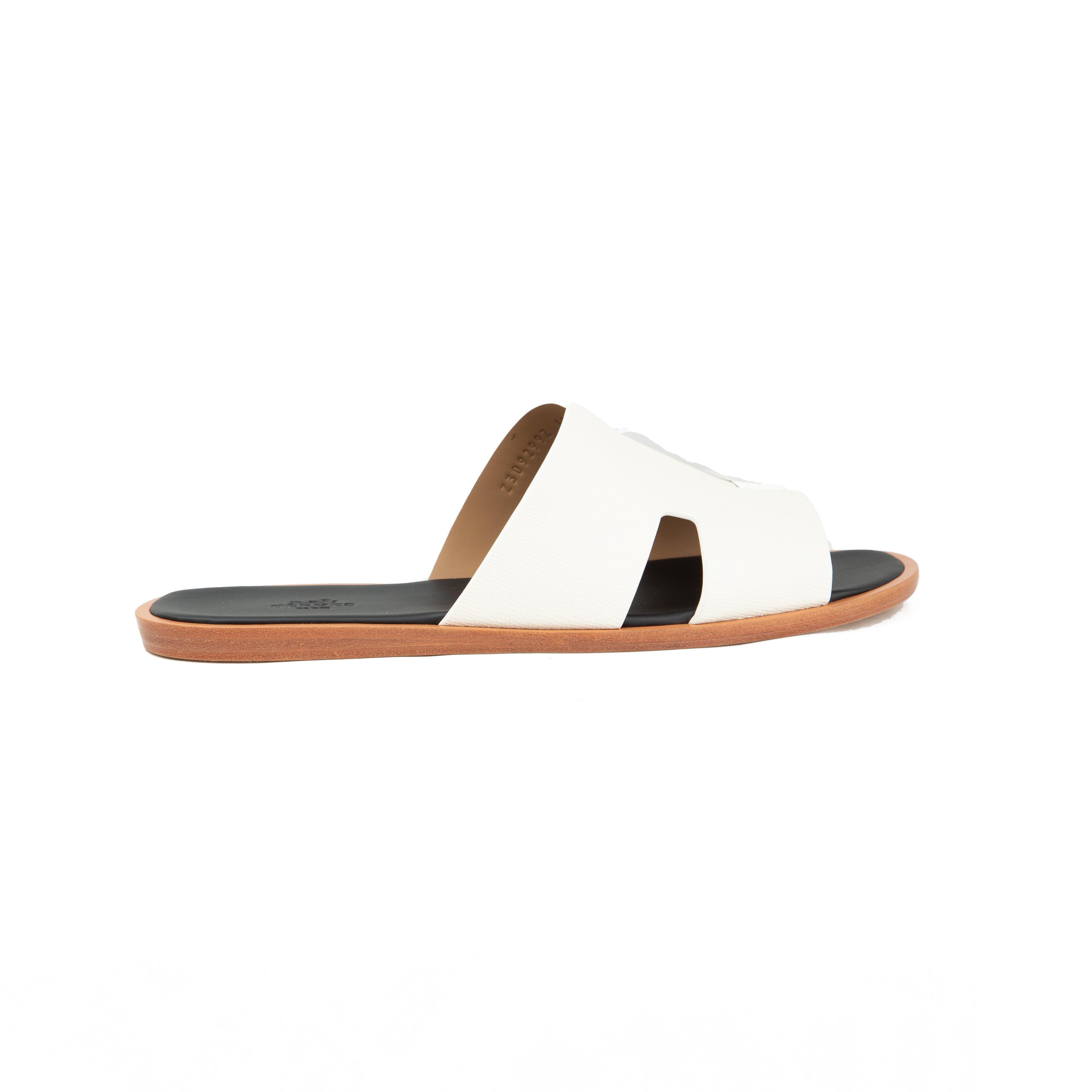 Hermès Izmir Sandals | White Epsom Calfskin Men's Slides