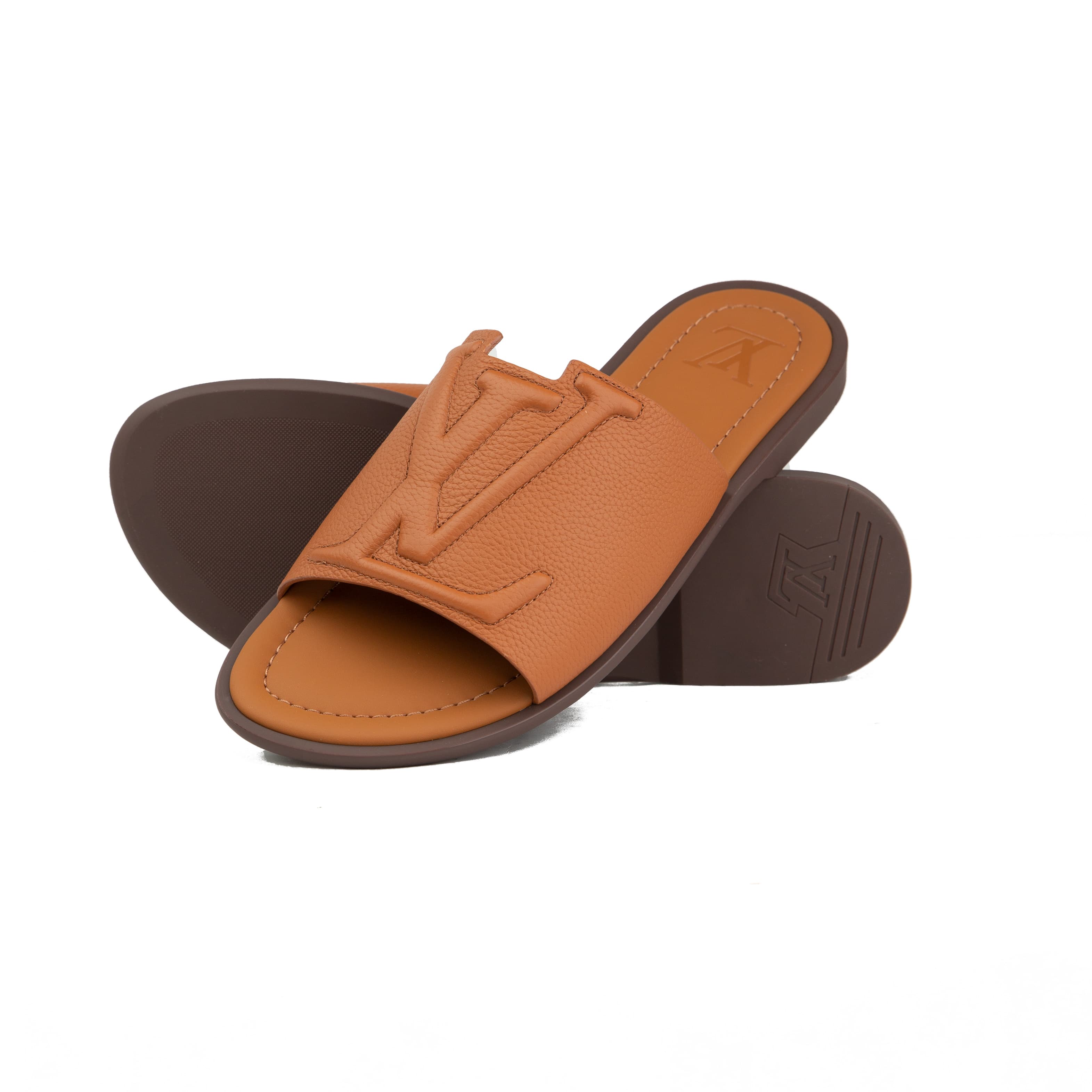 Louis Vuitton Waterfront Mules | Cognac Grained Leather Slide