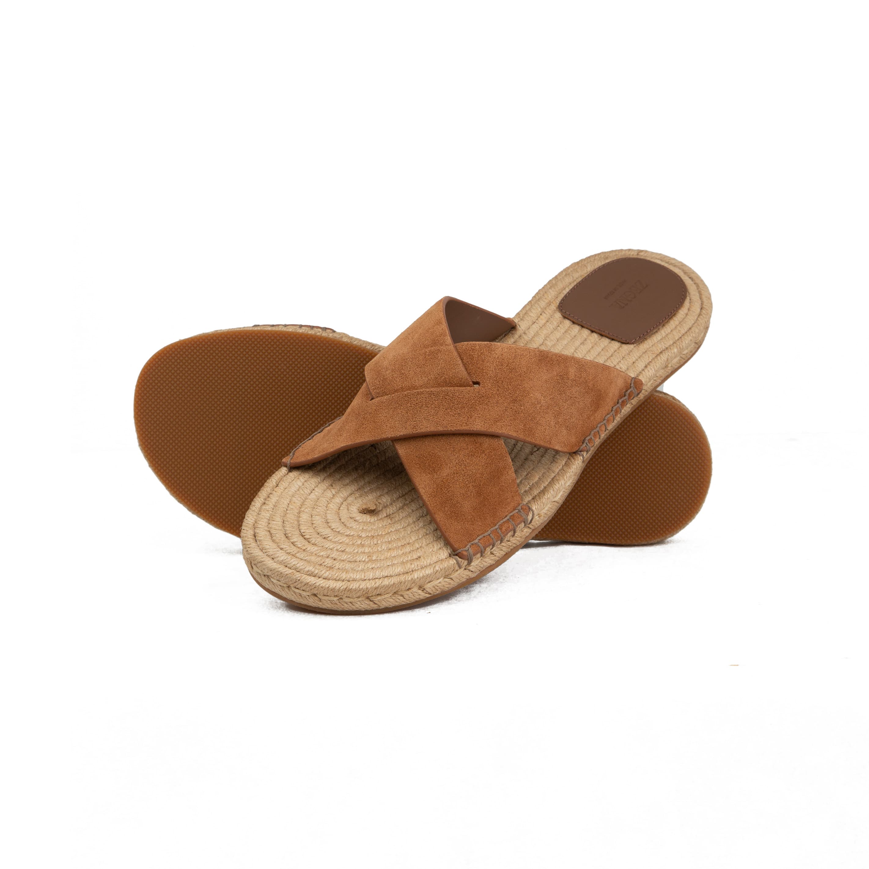 ZEGNA Men's Cognac Suede Cross-Strap Espadrille Sandals.