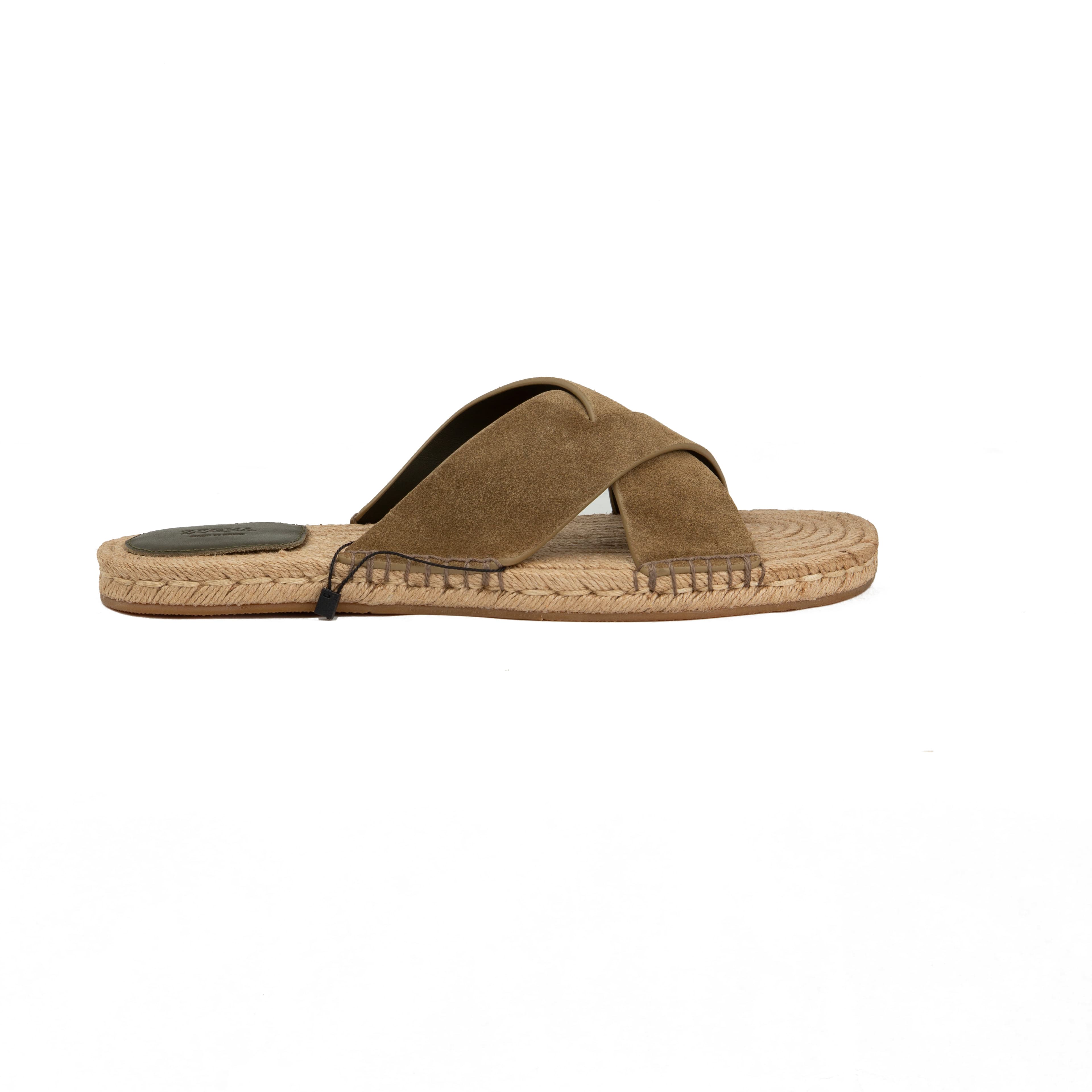 ZEGNA Men's Olive Suede Cross-Strap Espadrille Slides