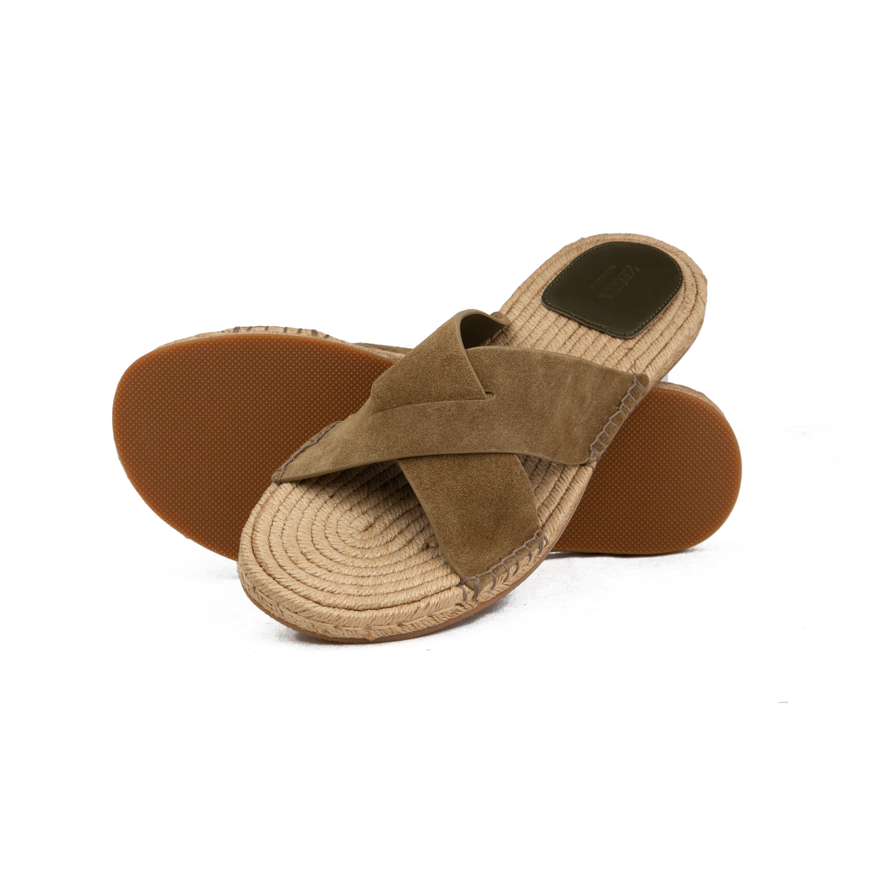 ZEGNA Men's Olive Suede Cross-Strap Espadrille Slides