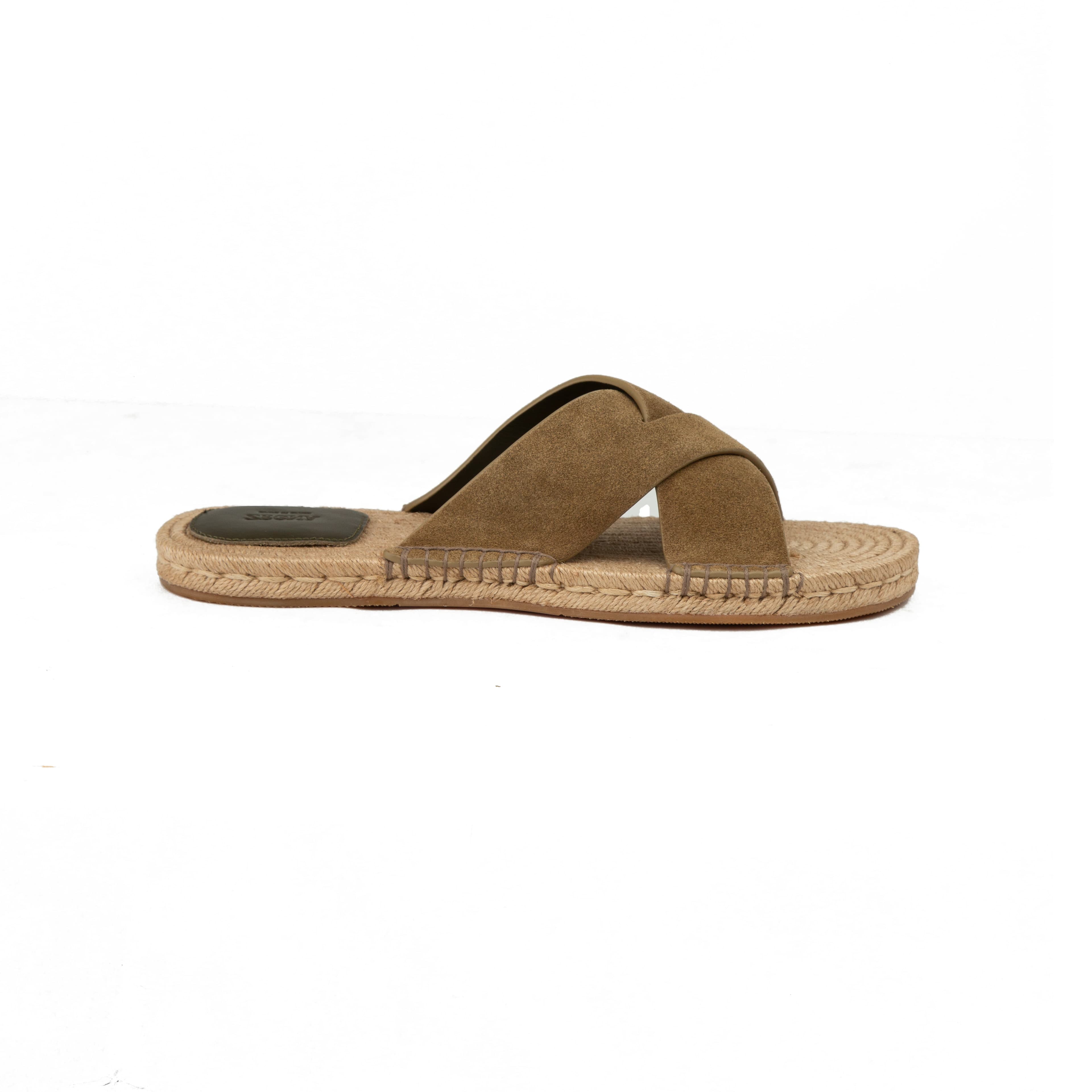 ZEGNA Men's Olive Suede Cross-Strap Espadrille Sandals