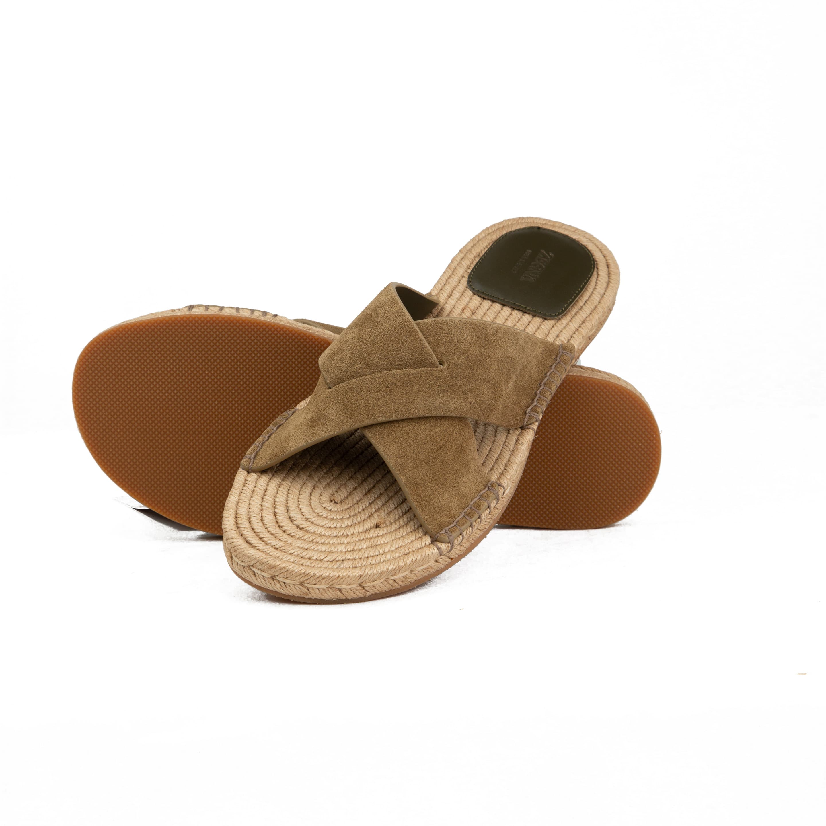 ZEGNA Men's Olive Suede Cross-Strap Espadrille Sandals