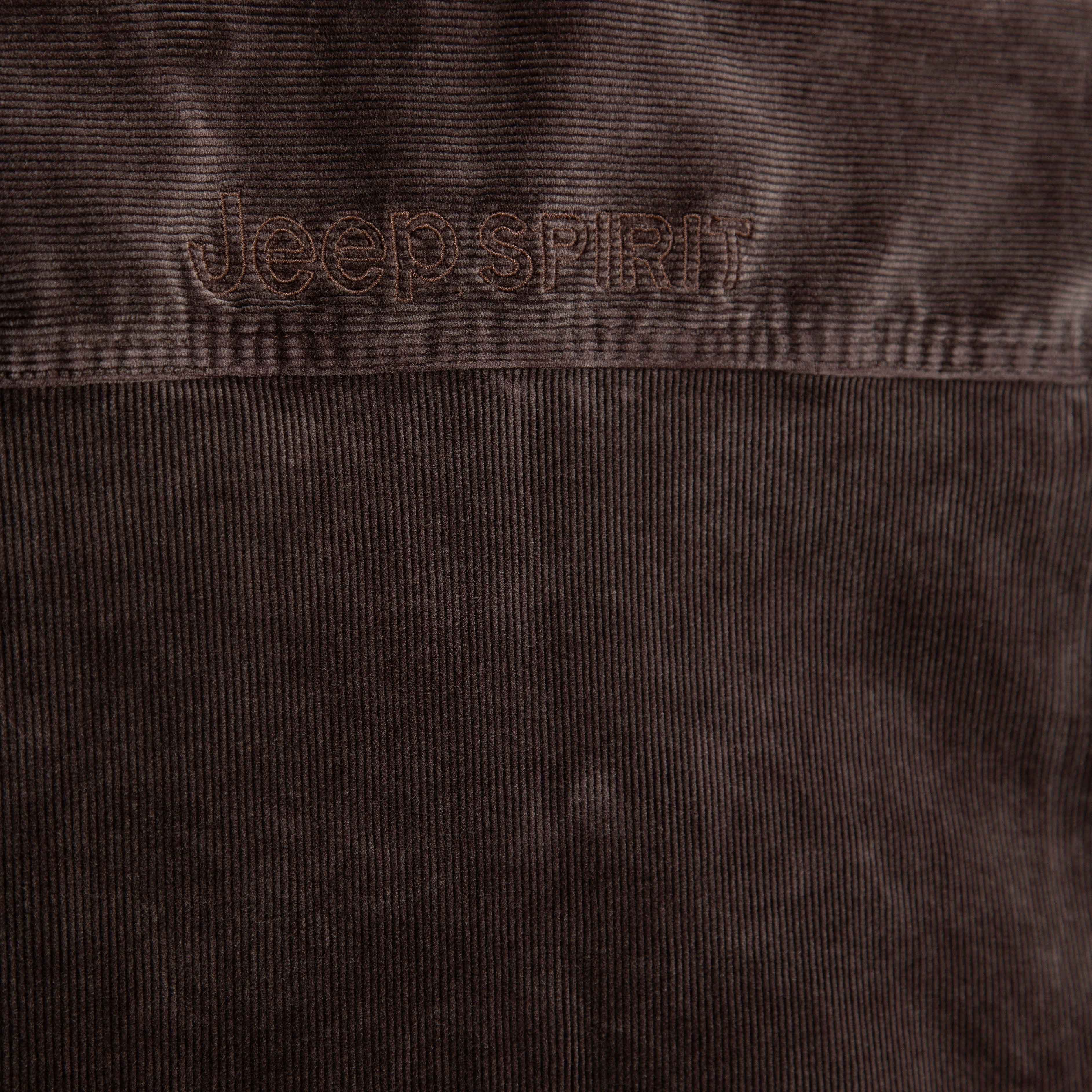 Jeep Spirit Vintage Corduroy Shirt in washed brown with button-down front, chest pocket, and soft textured fabric for casual everyday wear.