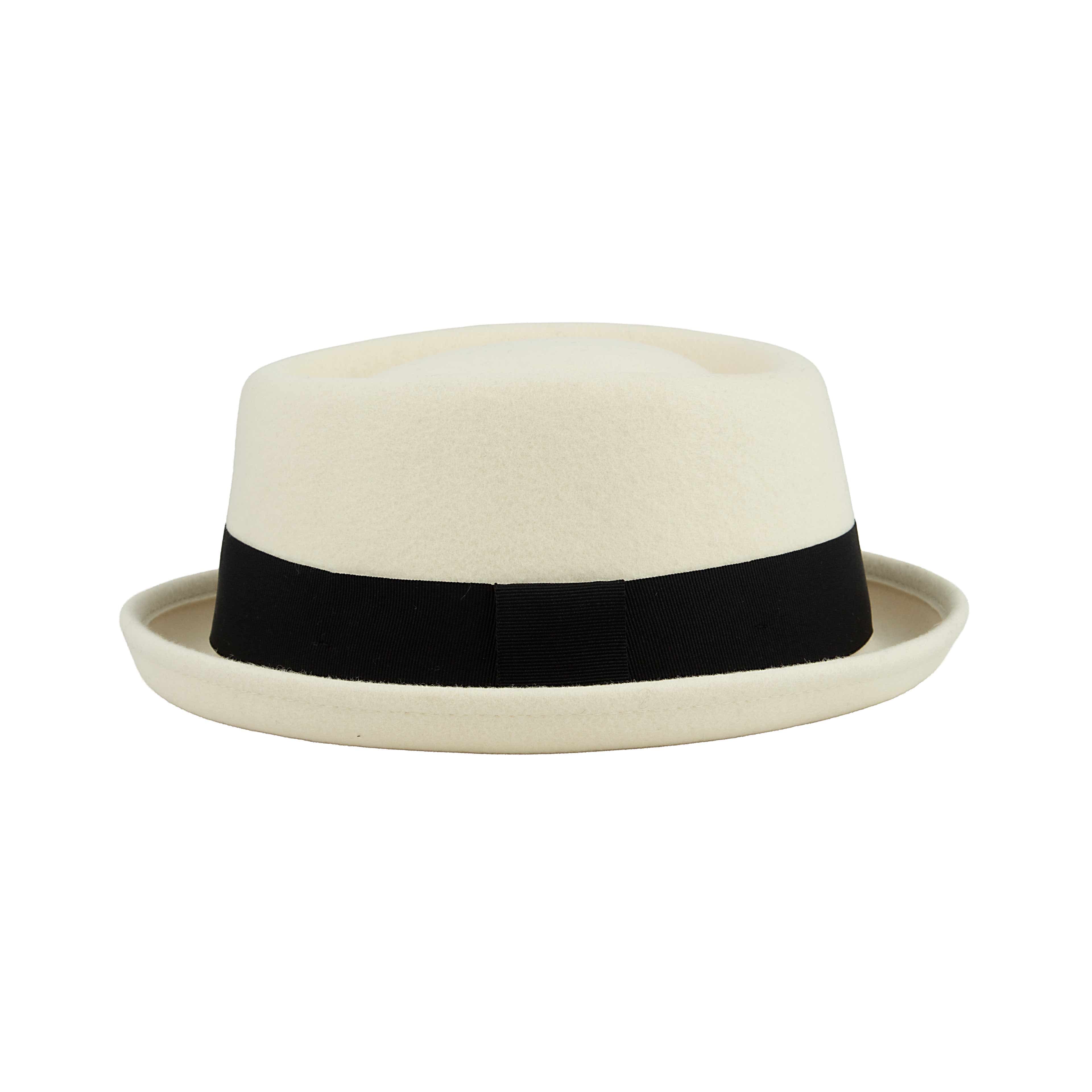 Ivory Wool Pork Pie Hat with Black Ribbon | Unisex Jazz Style