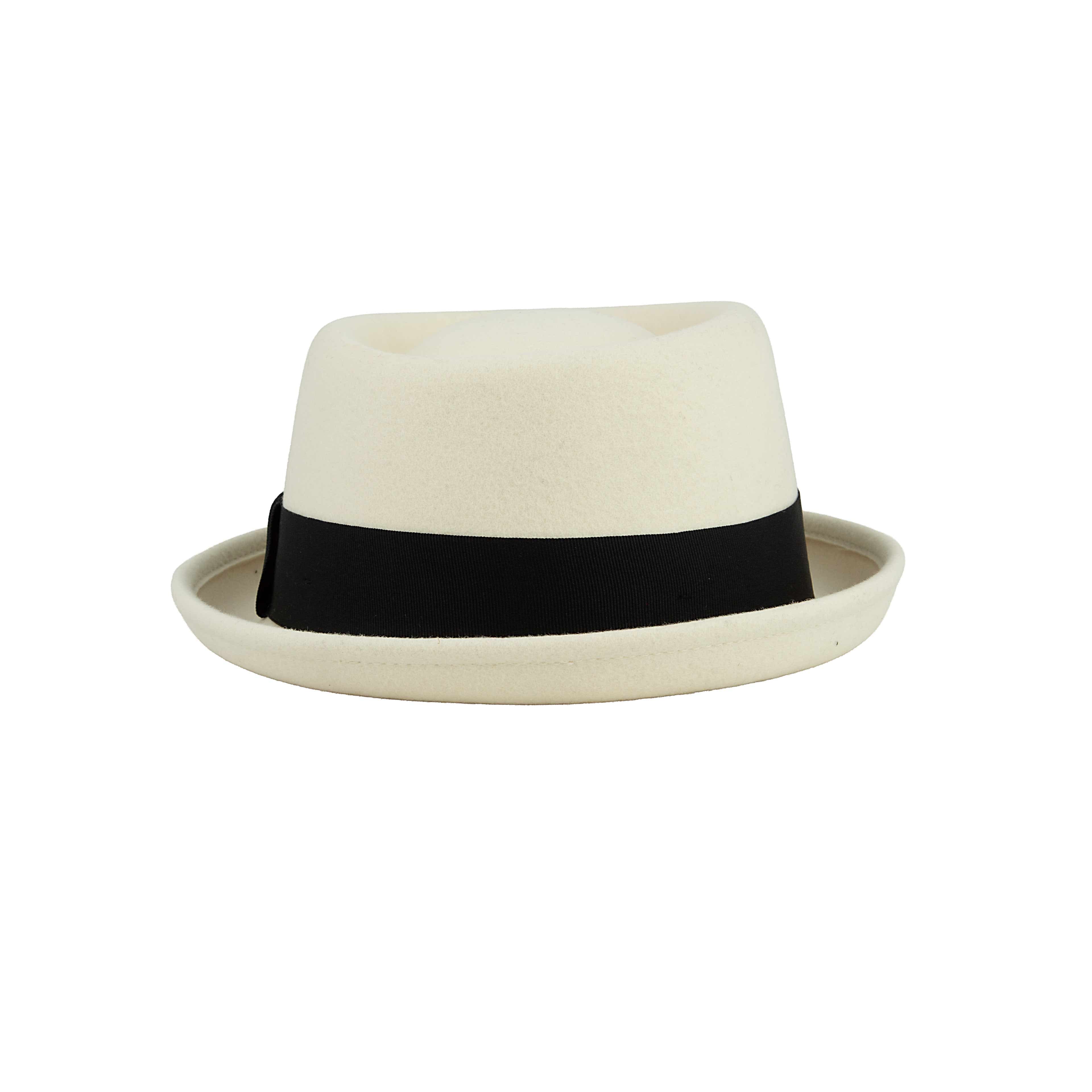 Ivory Wool Pork Pie Hat with Black Ribbon | Unisex Jazz Style