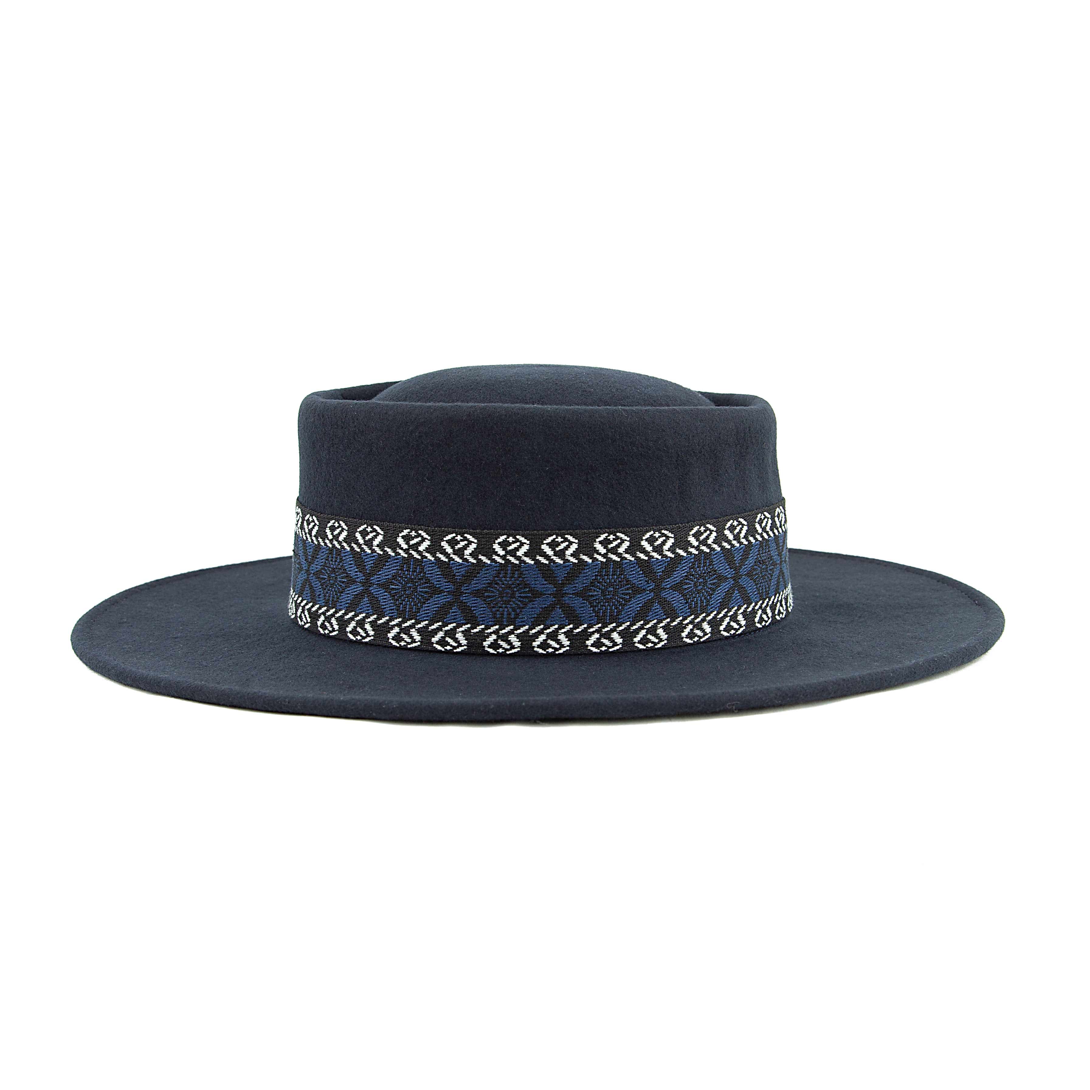 Midnight Navy Felt Bolero Hat with Geometric Woven Band