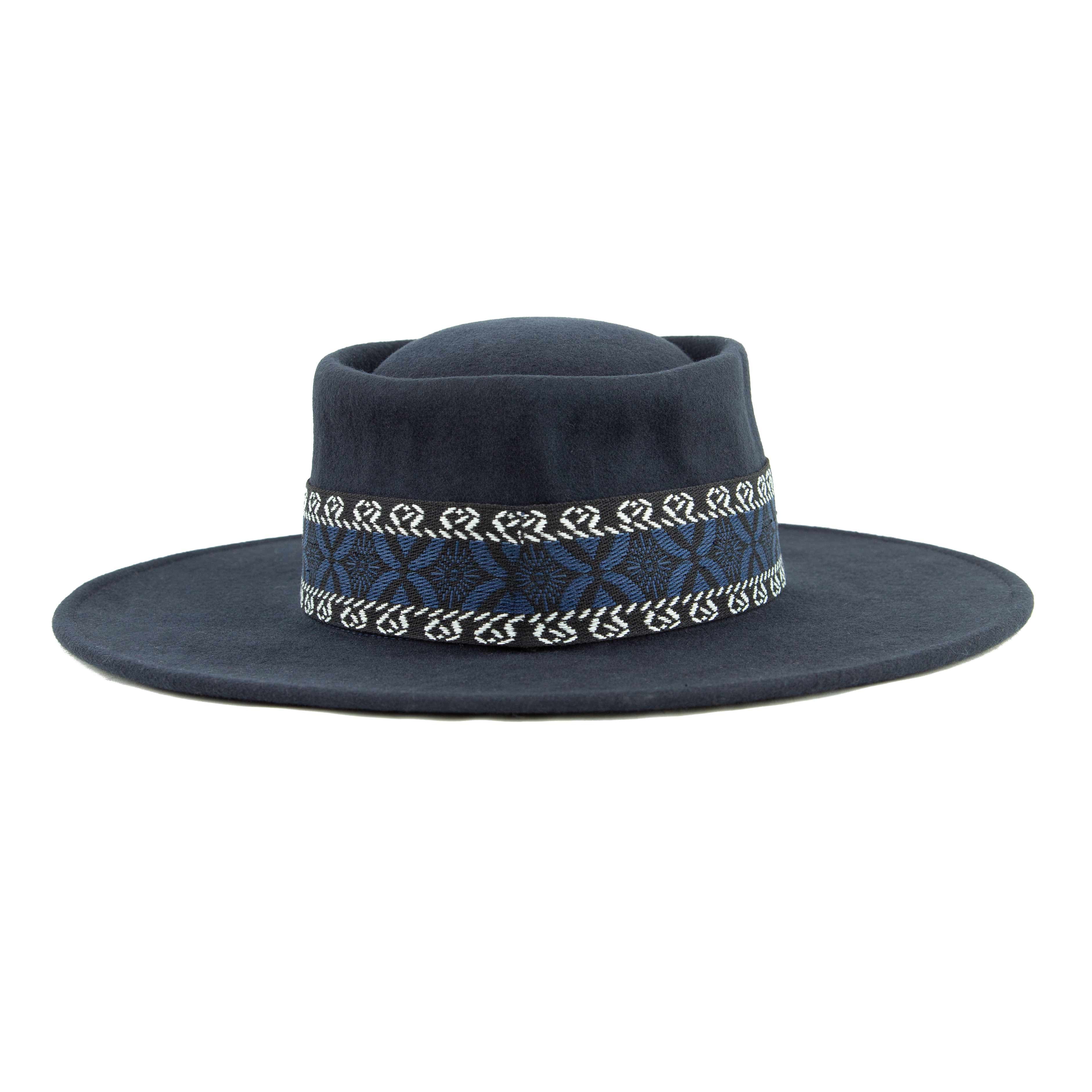 Midnight Navy Felt Bolero Hat with Geometric Woven Band