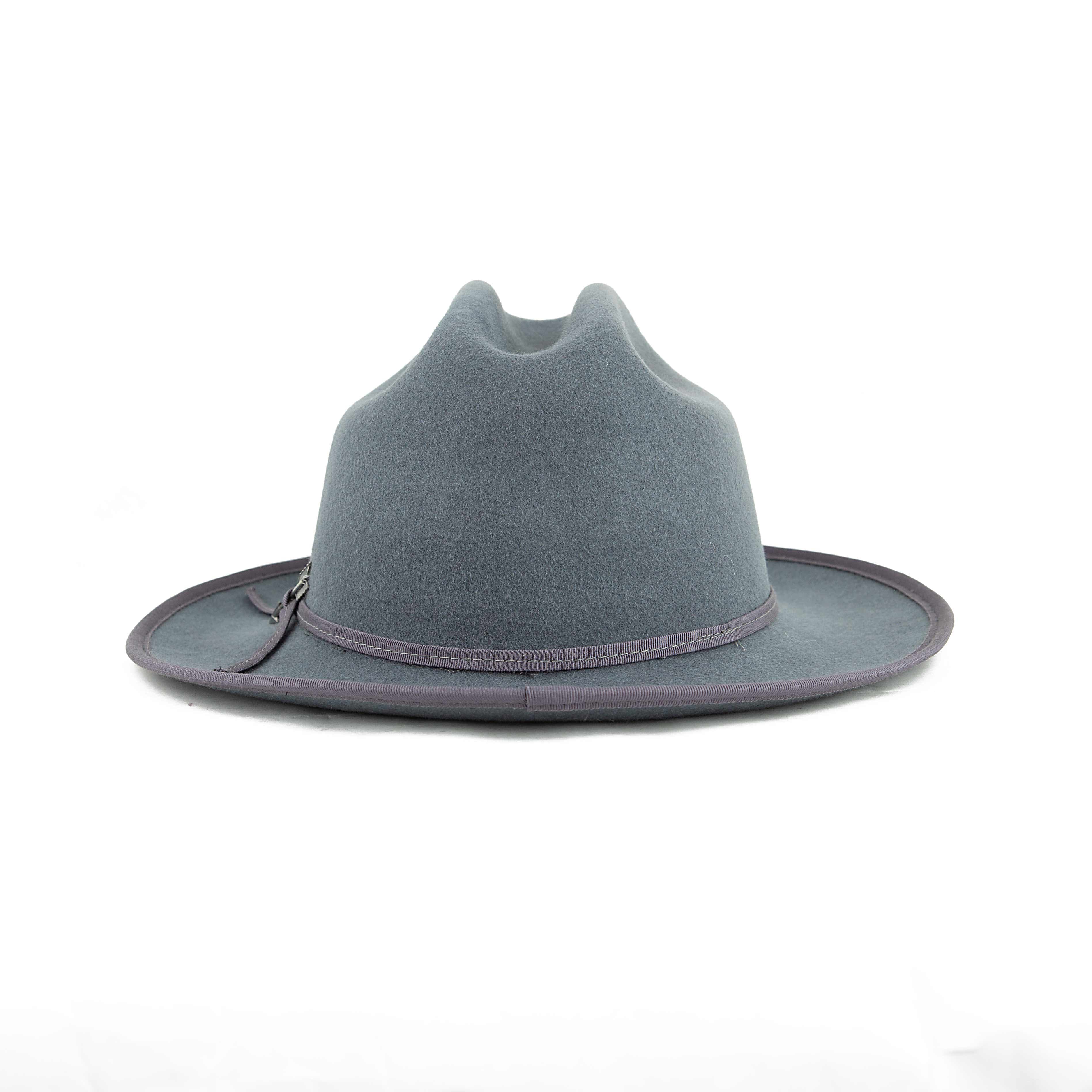 Charcoal Wool Fedora Hat with Navy Geometric Woven Band