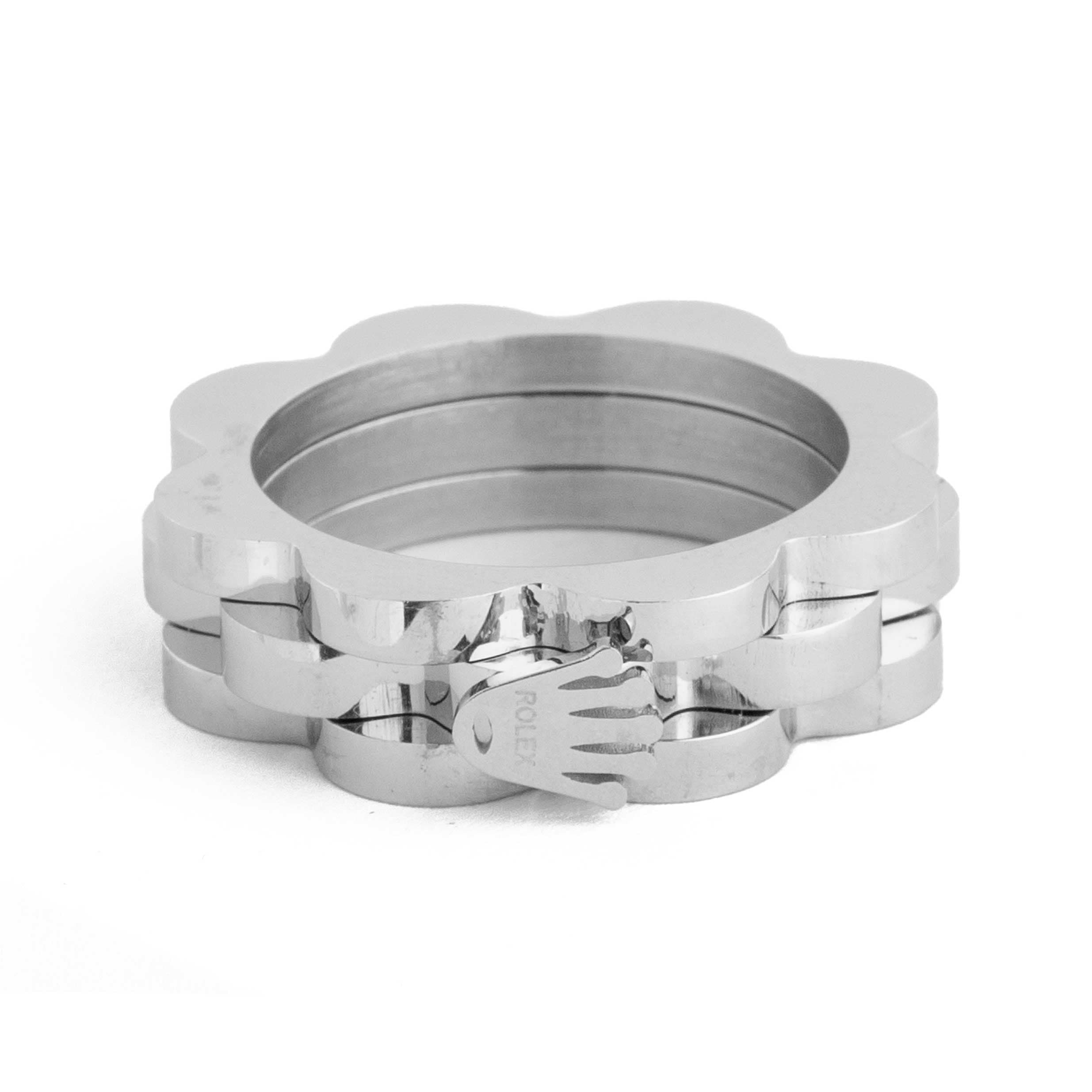 Rolex Inspired Silver Scalloped Stacking Ring. Silver ring with scalloped design and crown logo. Statement jewelry