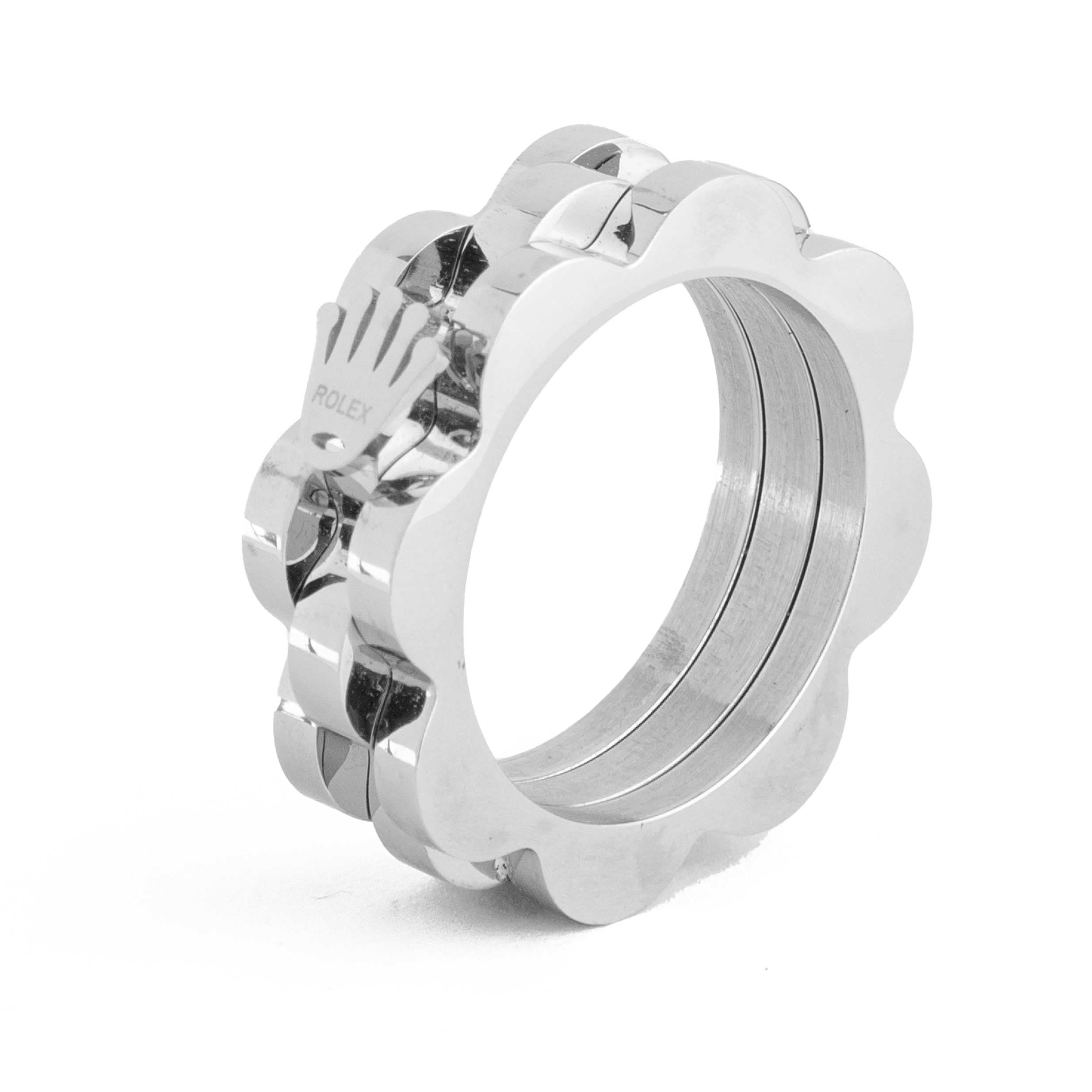 Rolex Inspired Silver Scalloped Stacking Ring. Silver ring with scalloped design and crown logo. Statement jewelry