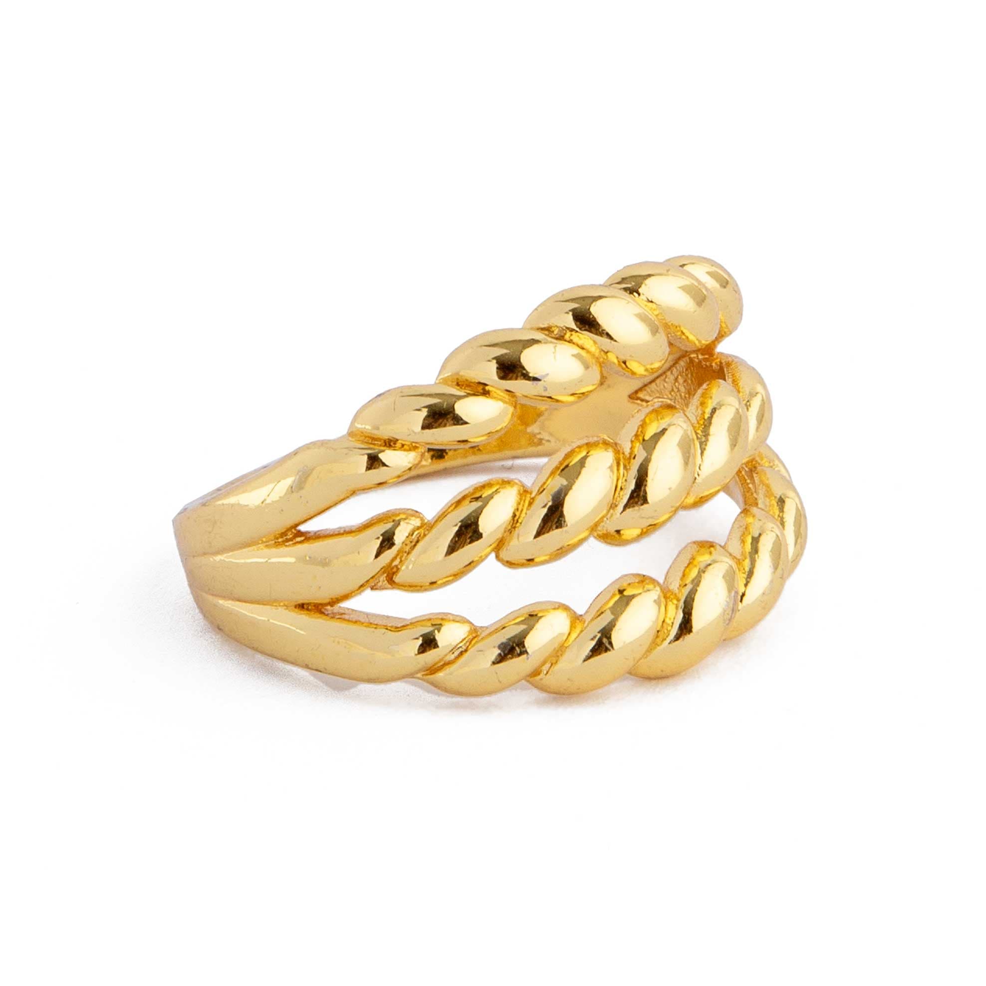 Golden Thick Rope Twist Band Ring. Gold ring with rope twist design. Bold statement jewelry.