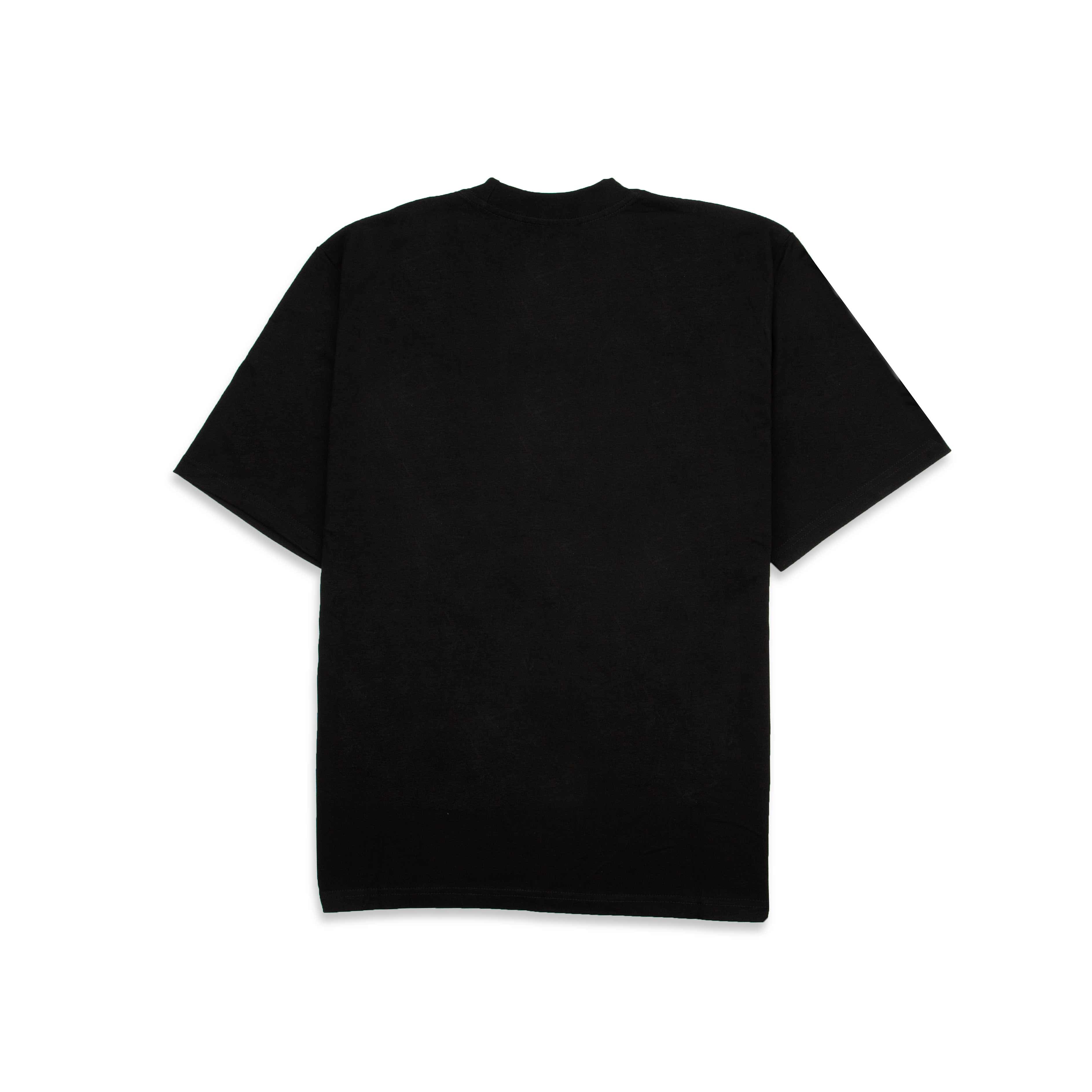 Agu & Sons black t-shirt with retro floppy disk, VHS, and cassette graphic.