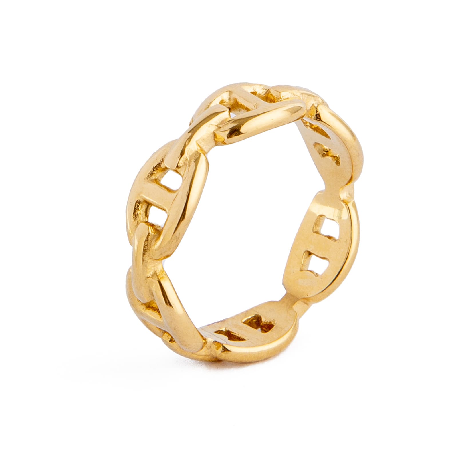 Golden Mariner Chain Link Ring. Gold ring with mariner chain design. Bold, textural jewelry.