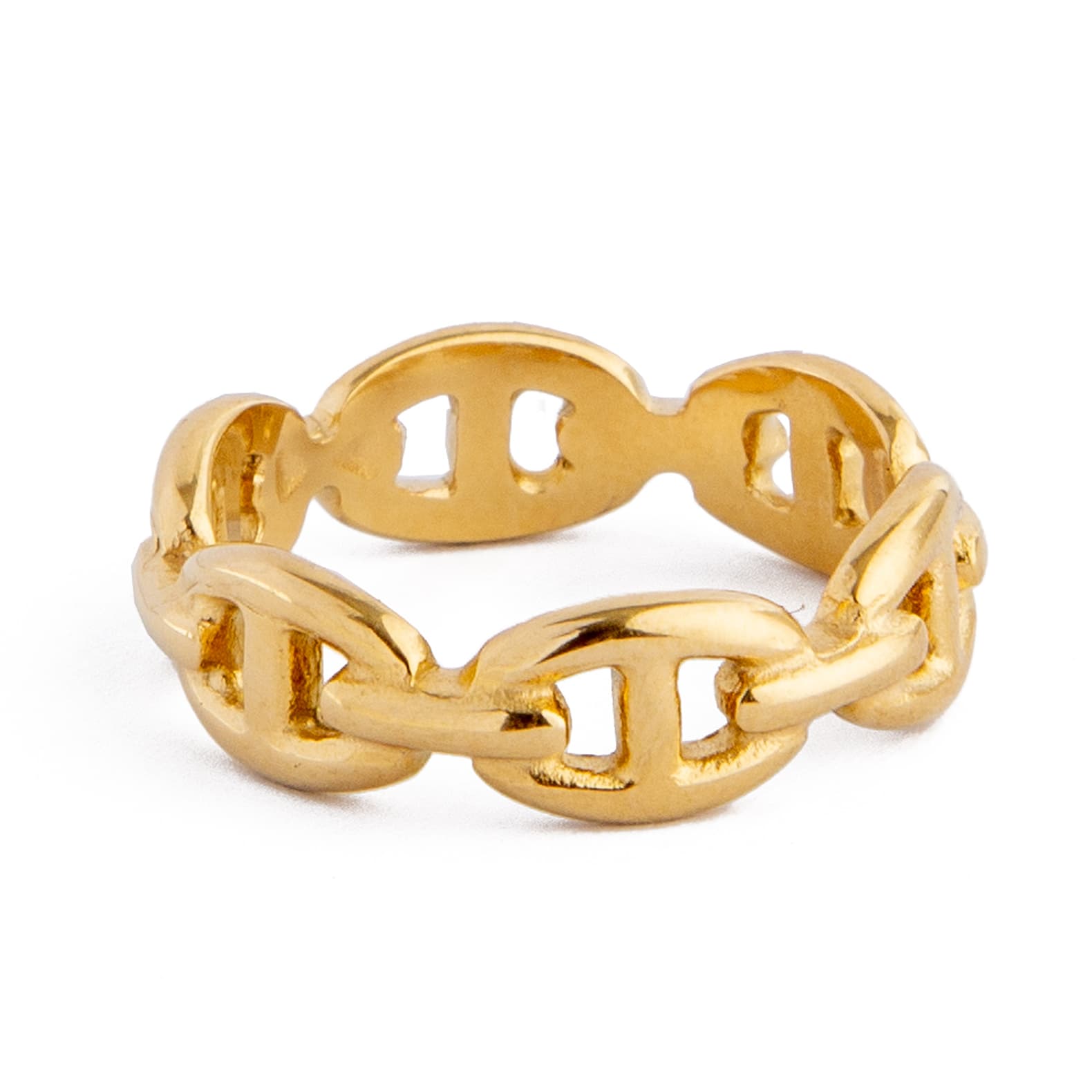 Golden Mariner Chain Link Ring. Gold ring with mariner chain design. Bold, textural jewelry.