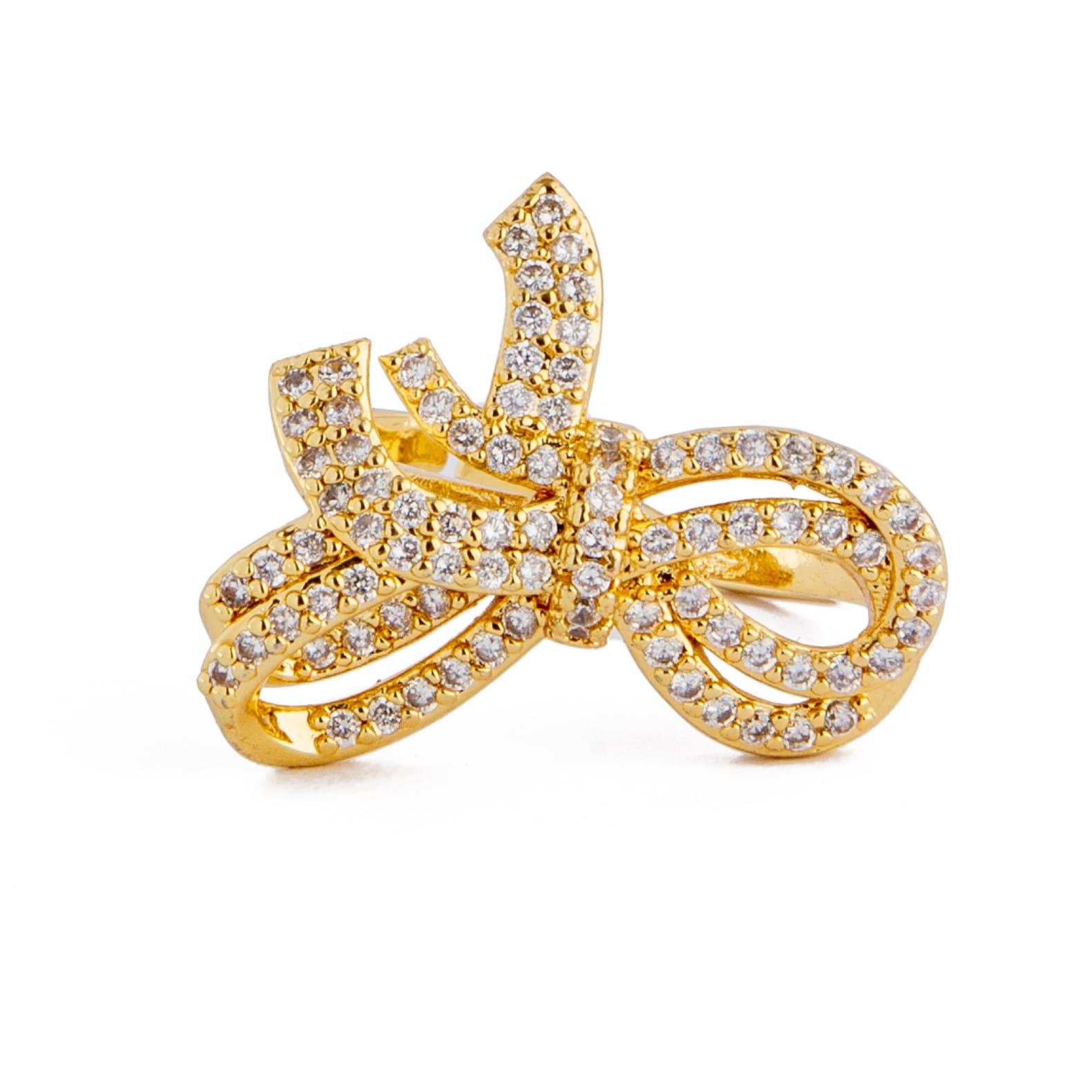 Gold bow ring with cubic zirconia