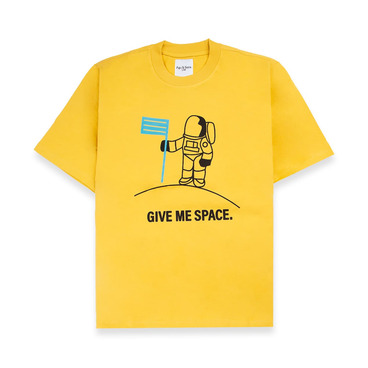 Agu & Sons "Give Me Space" Yellow T-Shirt featuring astronaut graphic.