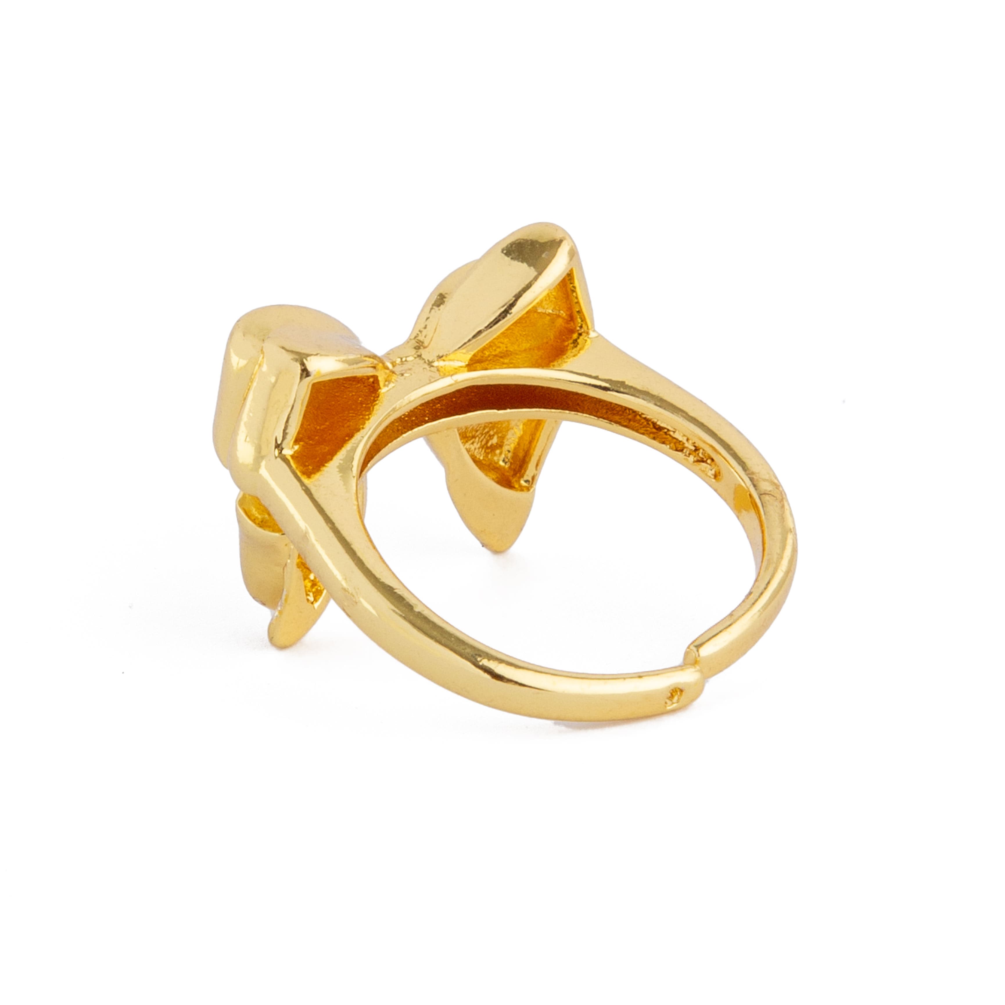 "Gold adjustable bow ring with polished finish for women and men"