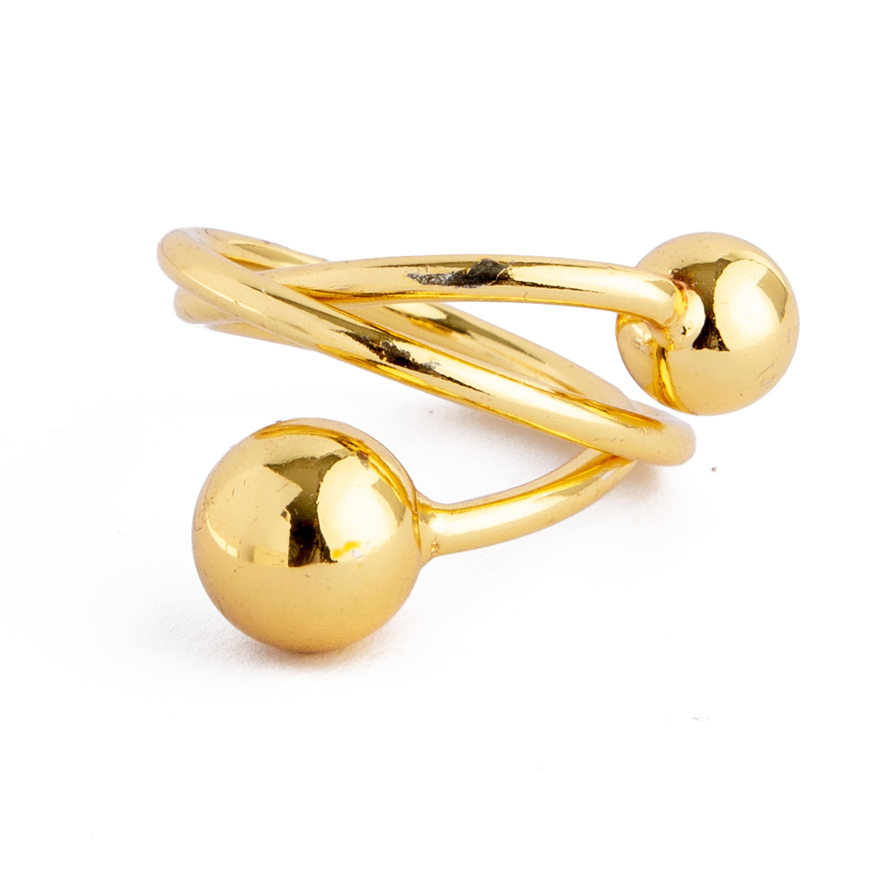 "Unisex minimalist open gold ring with double band and sphere ends"