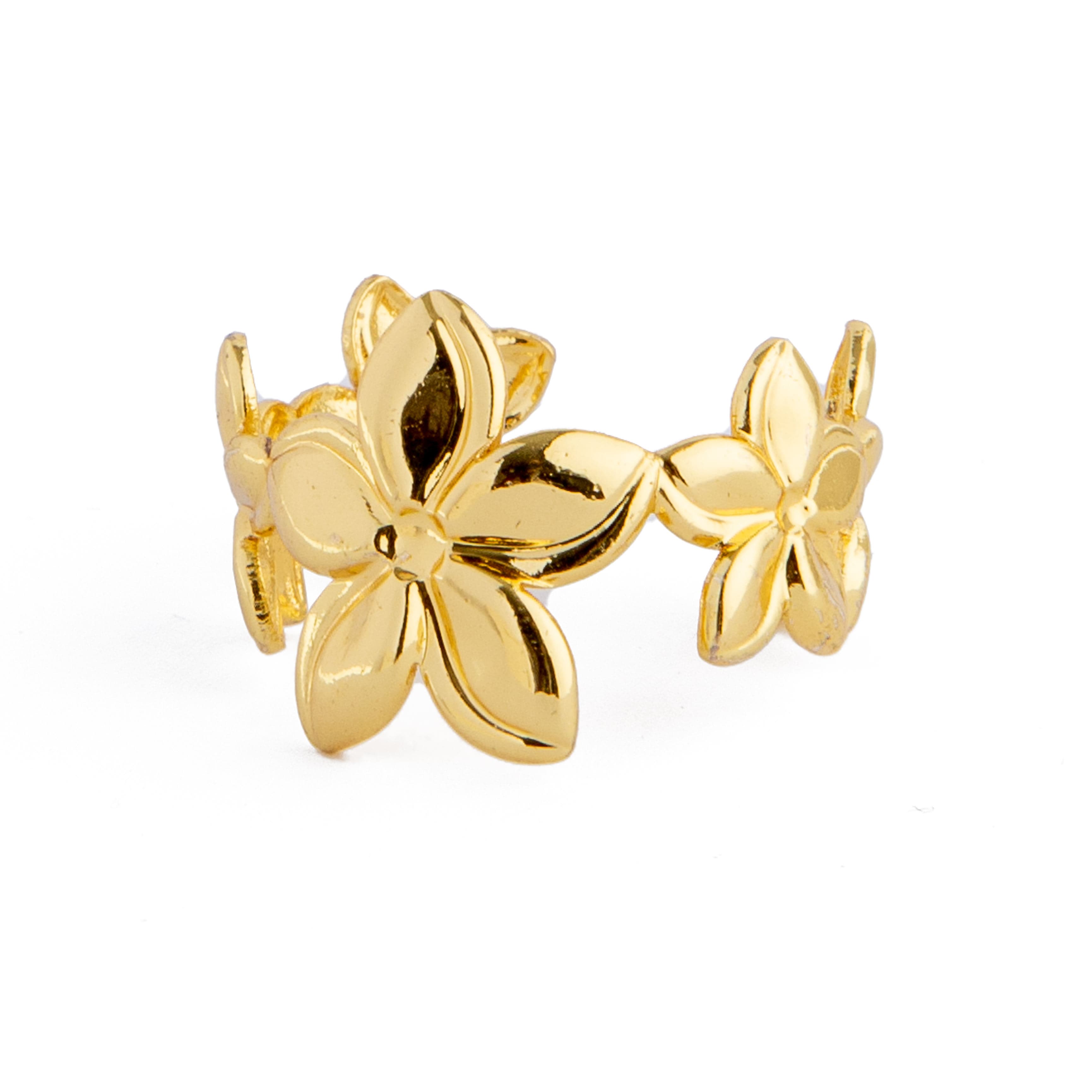 Gold floral open ring with blooming petal design