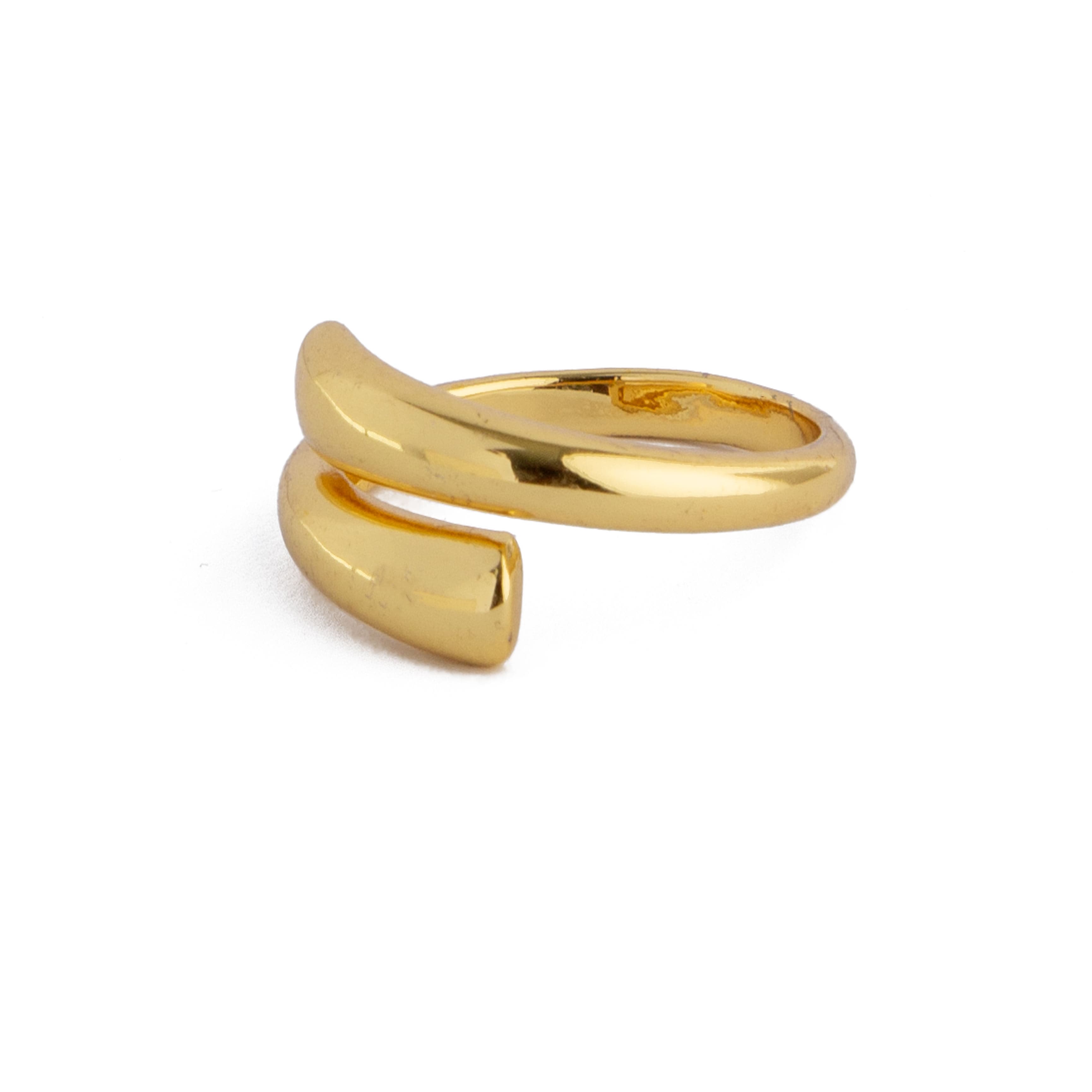 Modern gold open ring with a curved wrap design, unisex jewelry