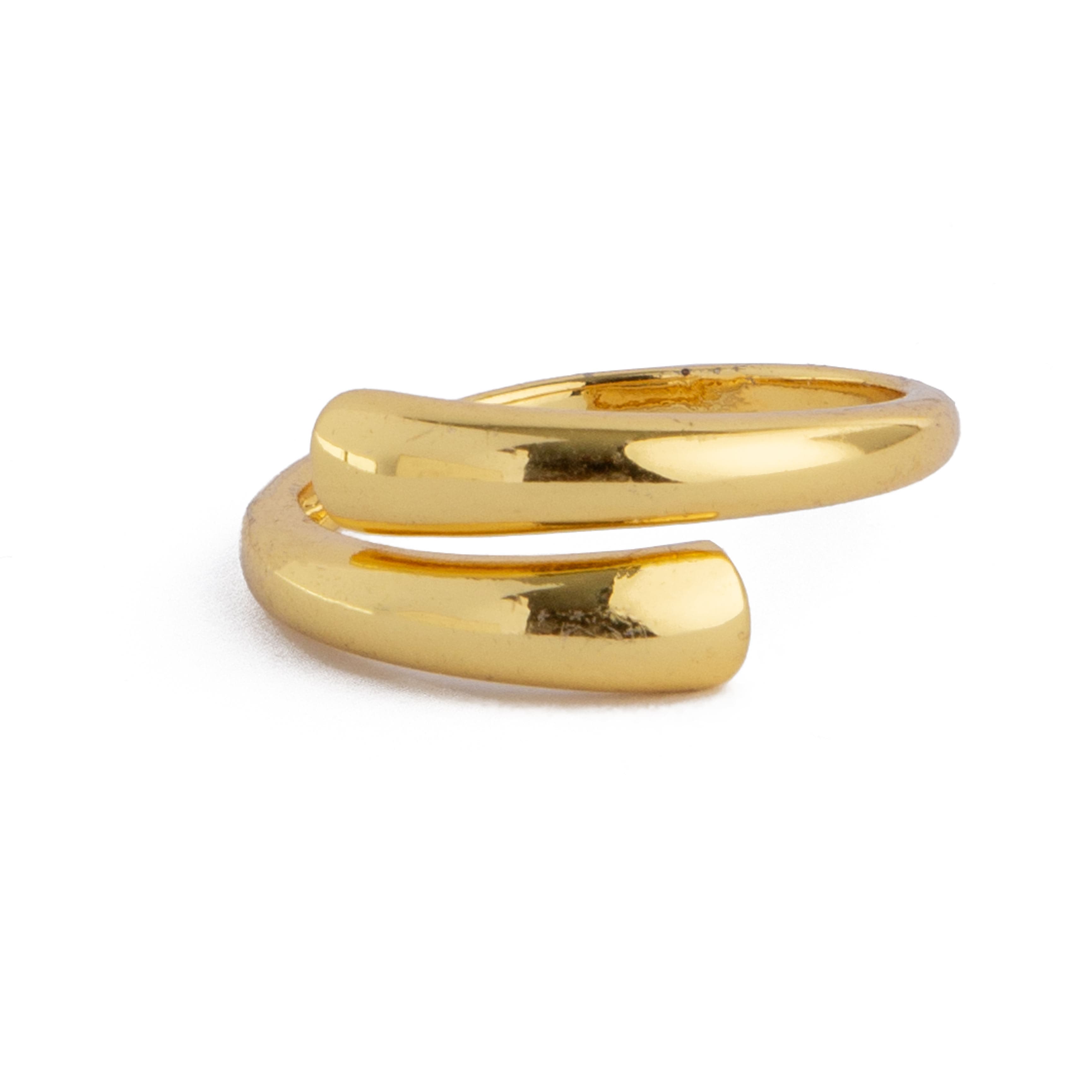 Modern gold open ring with a curved wrap design, unisex jewelry