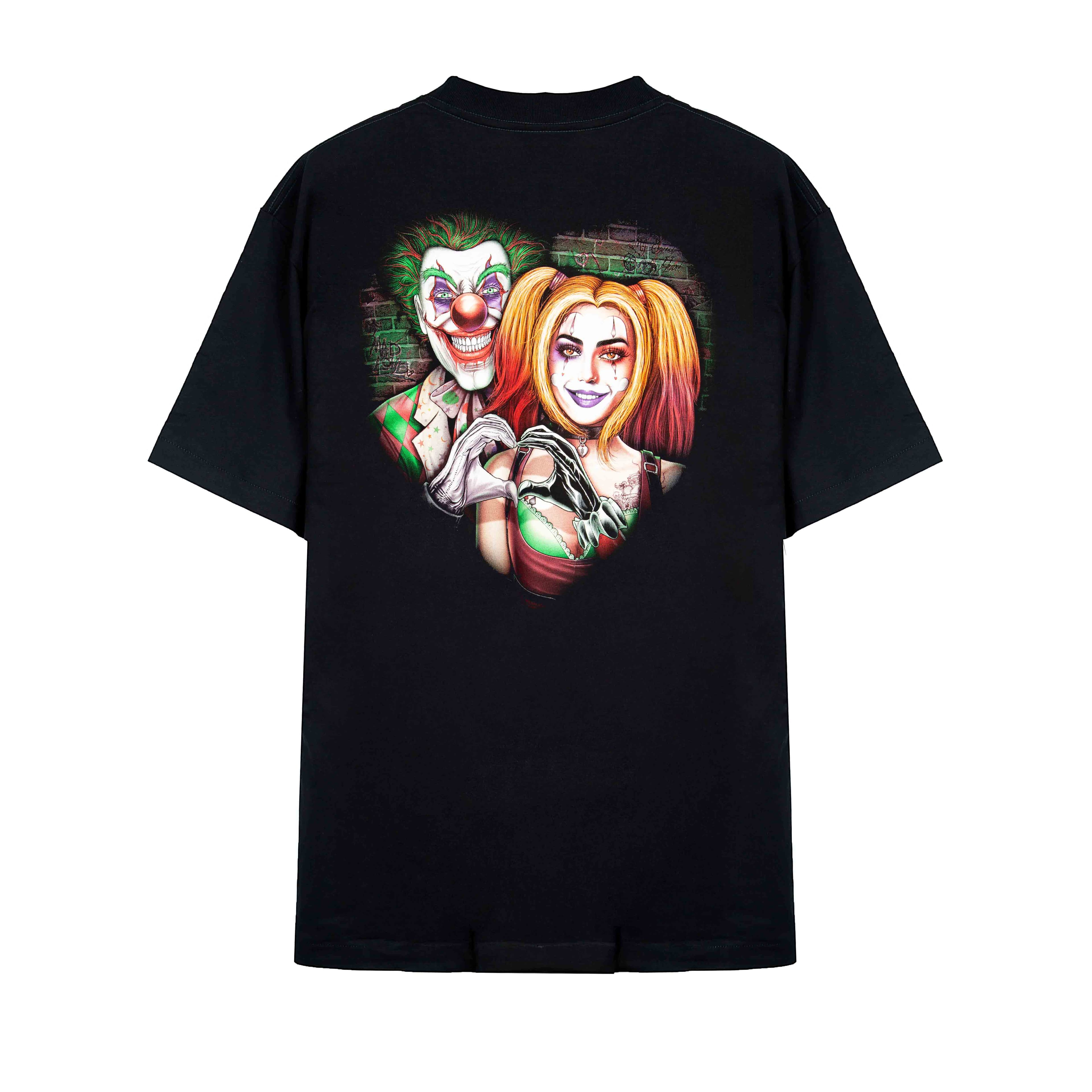 Rock Eagle Clown Couple Graphic T-Shirt - Black Unisex Tee