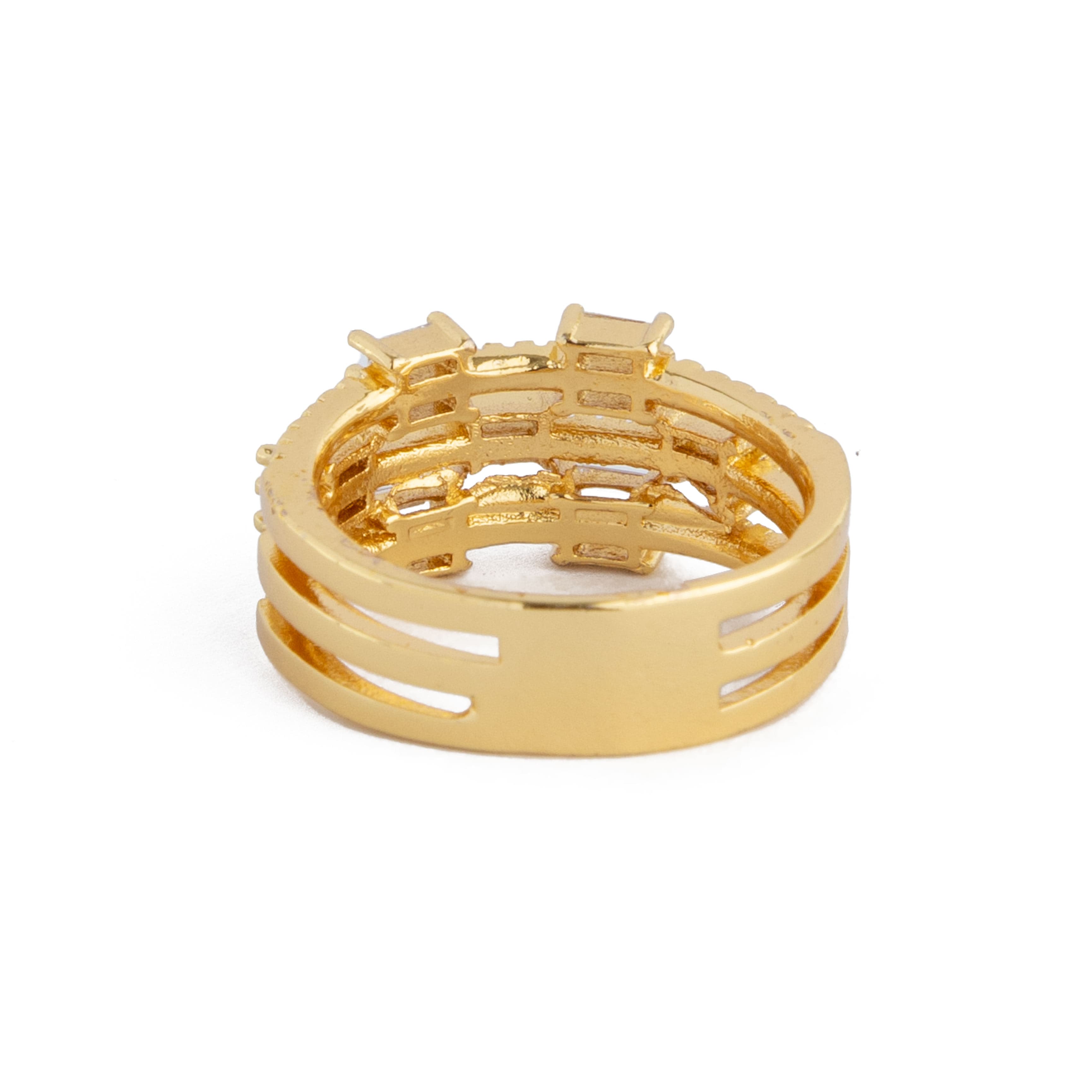 Gold-Tone Stack Ring with Baguette and Round Crystals
