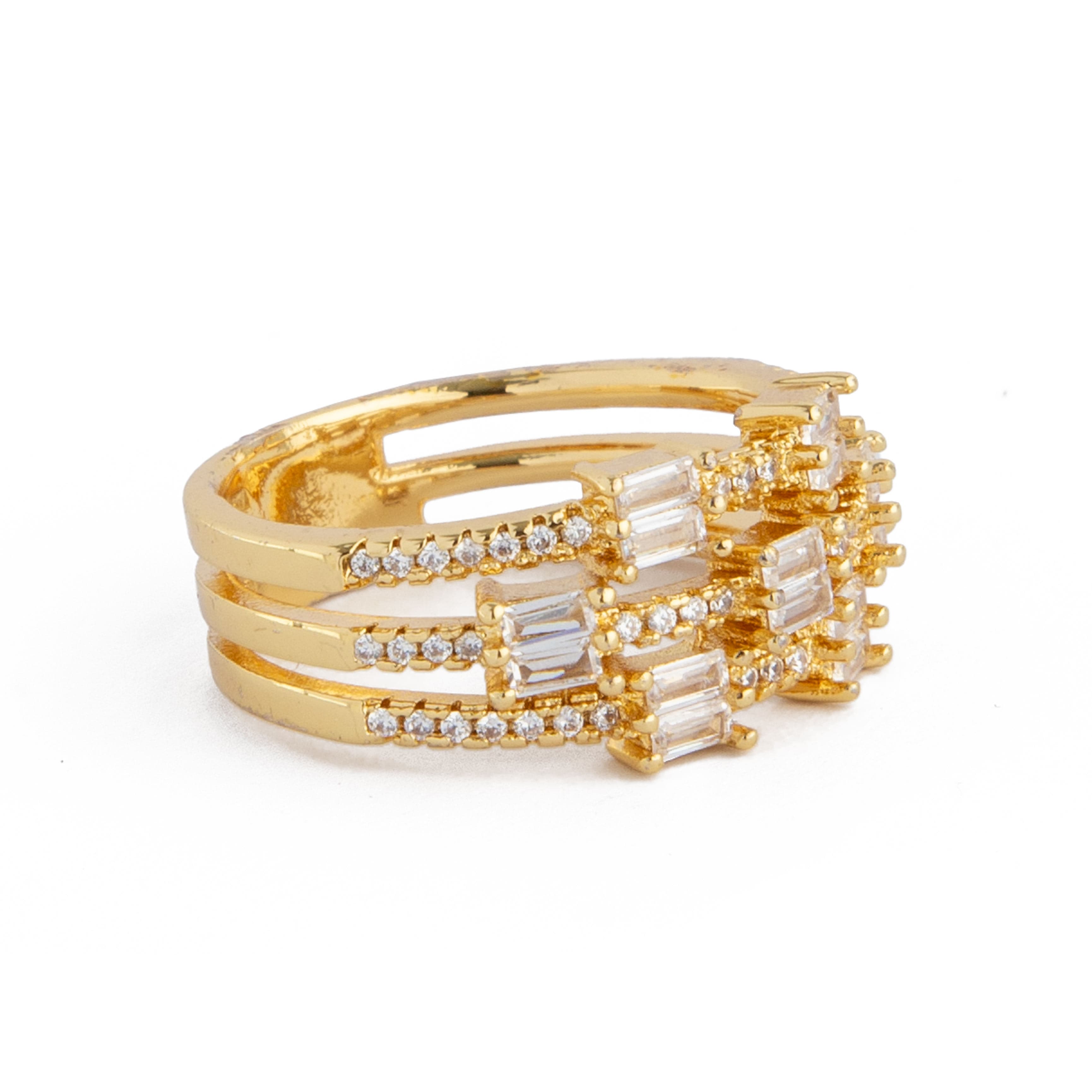 Gold-Tone Stack Ring with Baguette and Round Crystals