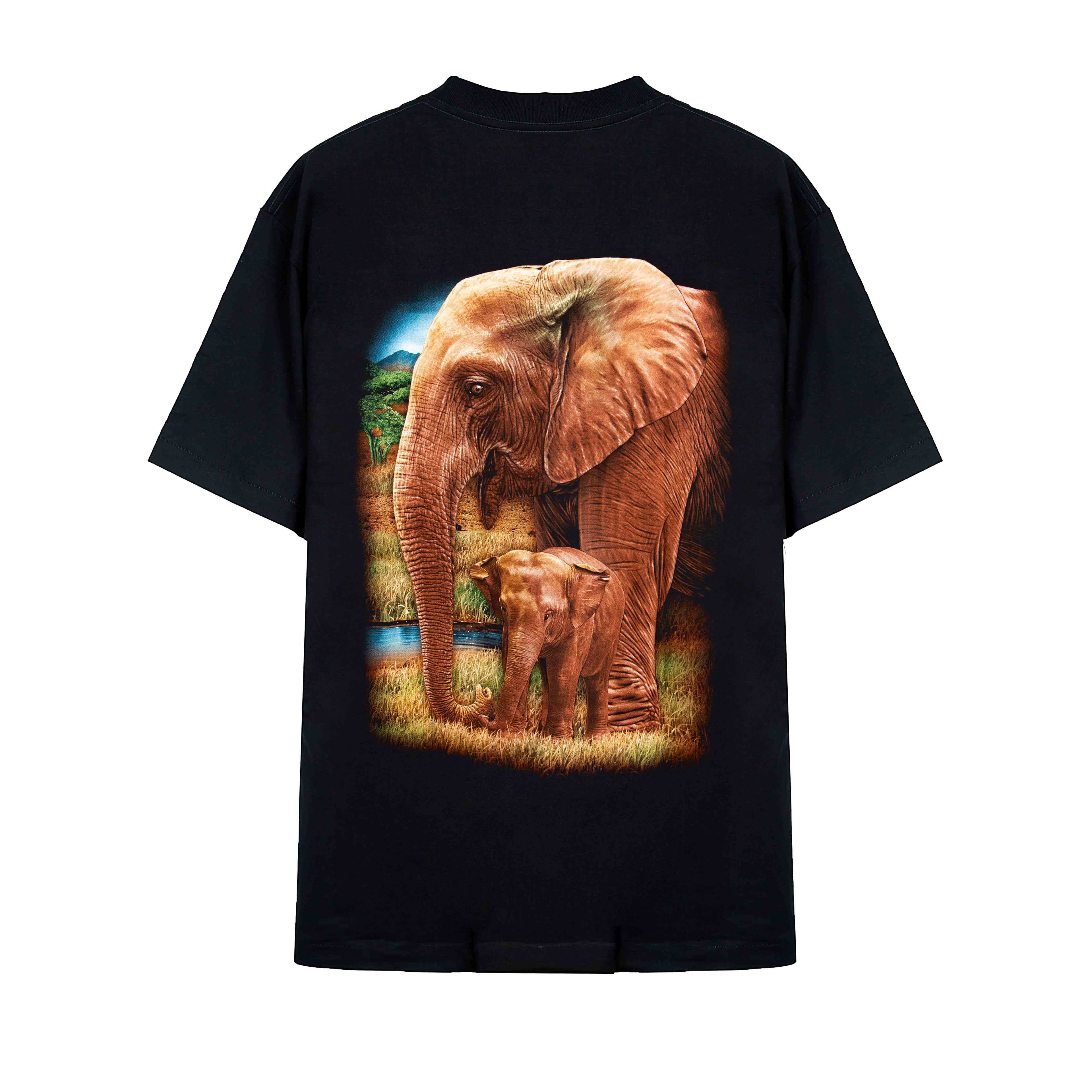 Rock Eagle Elephant Mother & Calf Black Graphic T-Shirt Unisex