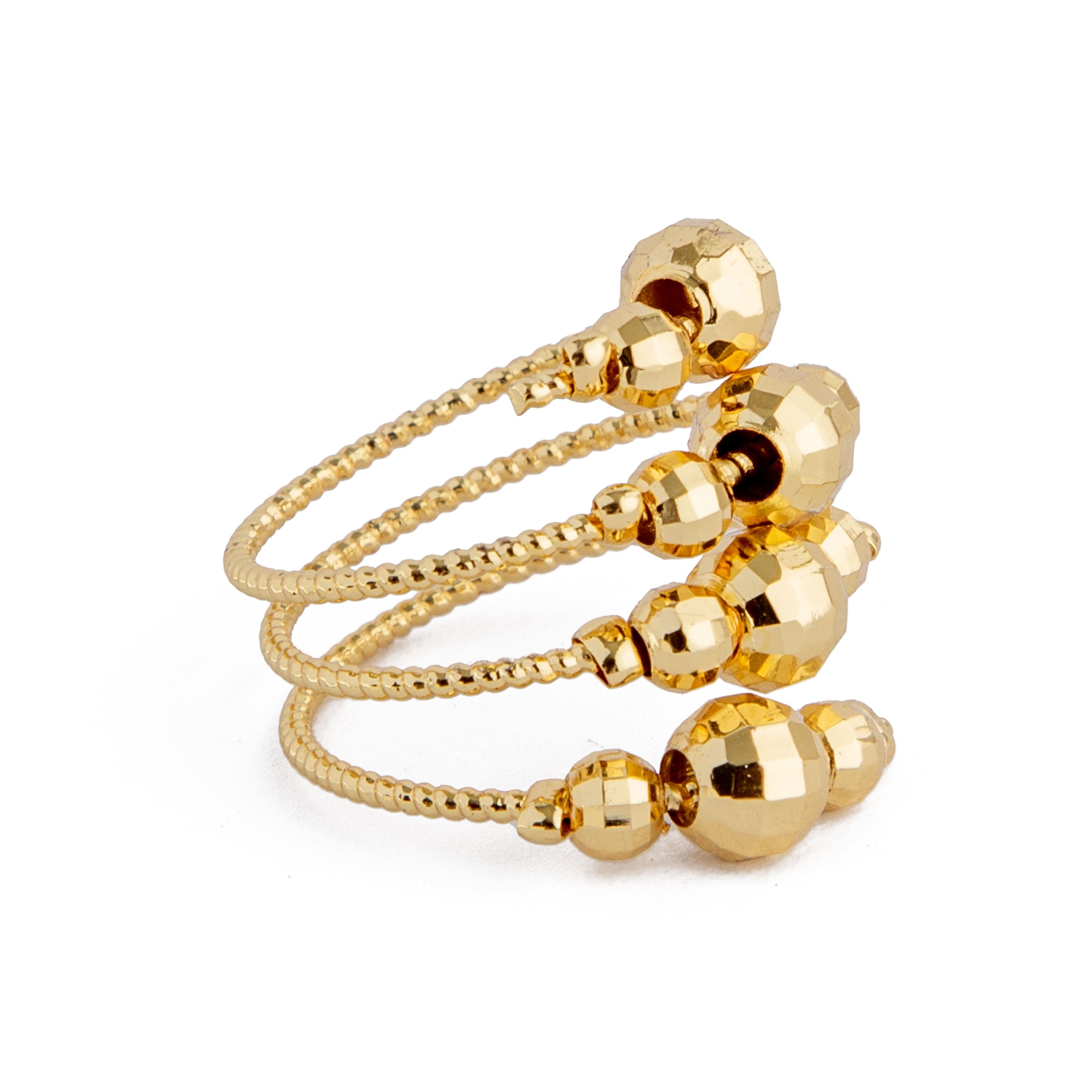 Gold spiral ring with faceted beads