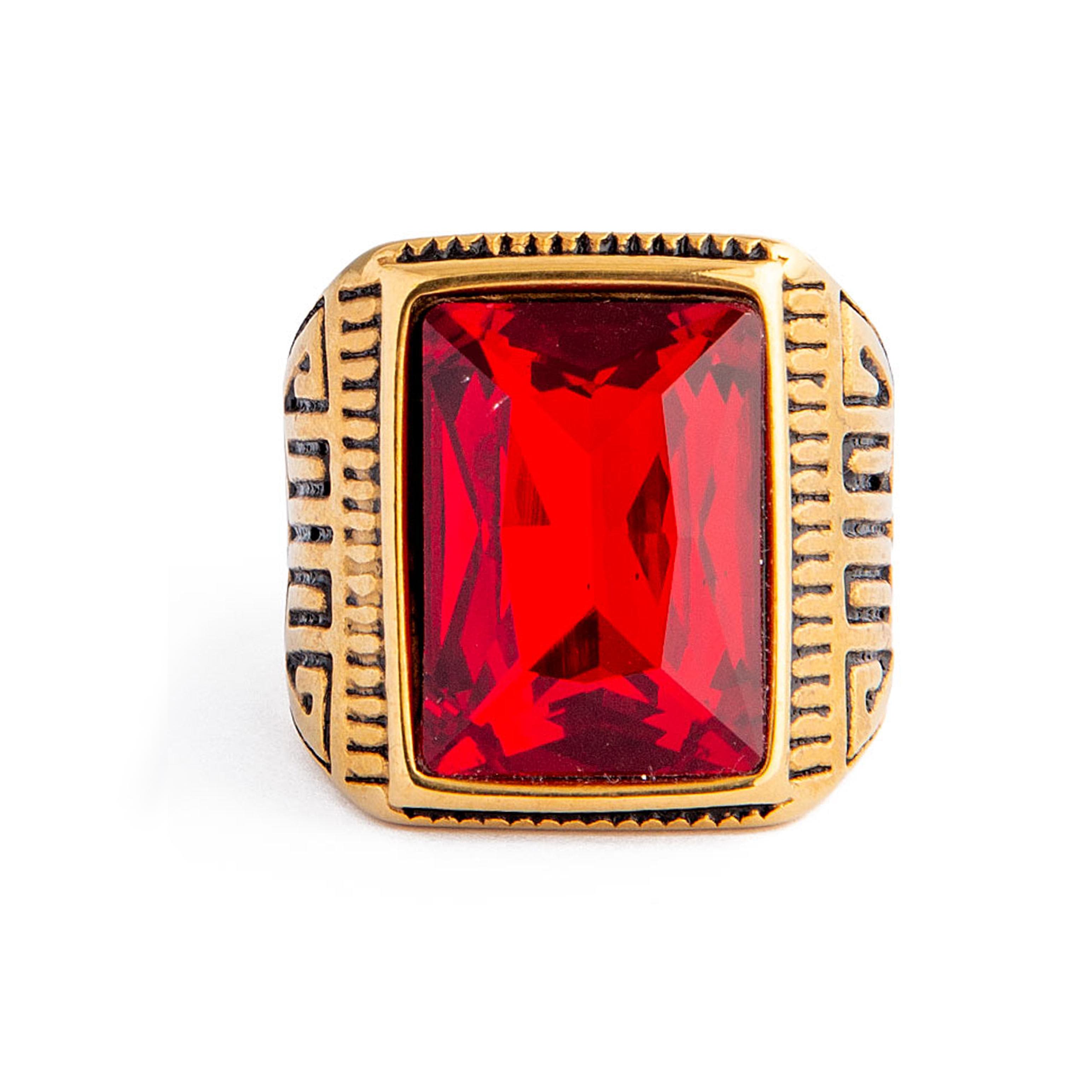 Rectangular Red Gemstone Gold Statement Ring