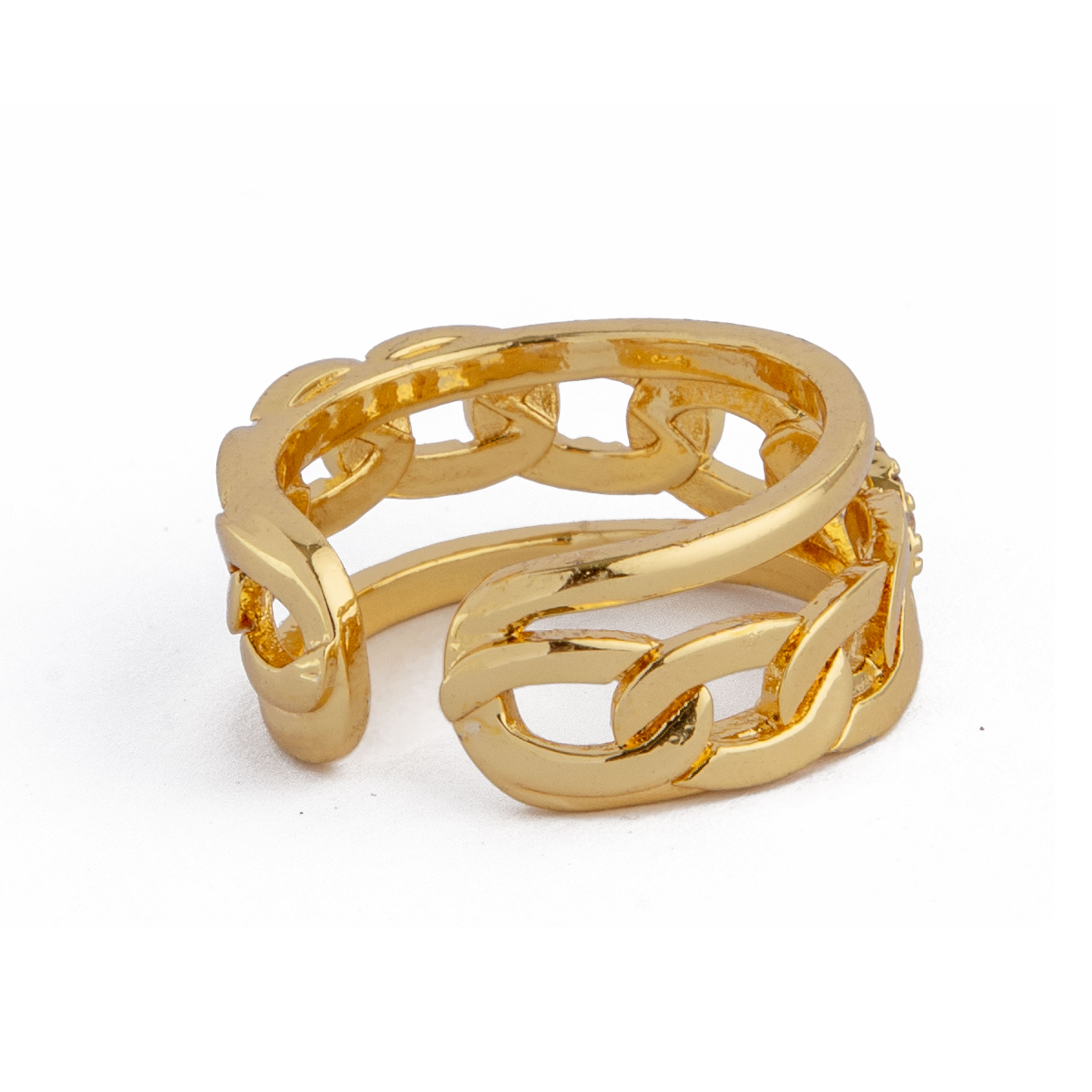 Stylish adjustable gold Cuban chain ring with crystals for men and women
