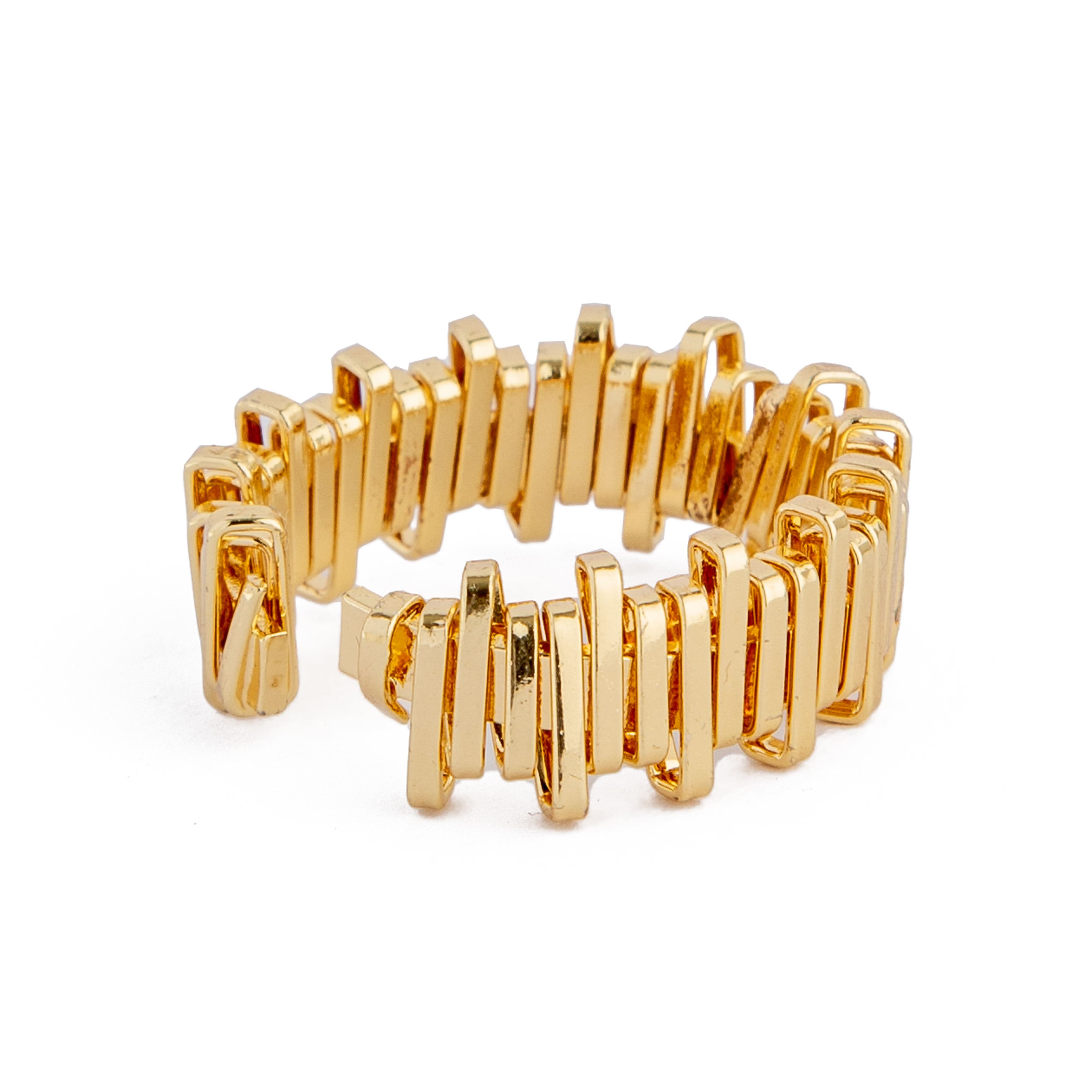 Modern unisex gold linear adjustable ring with stacked design