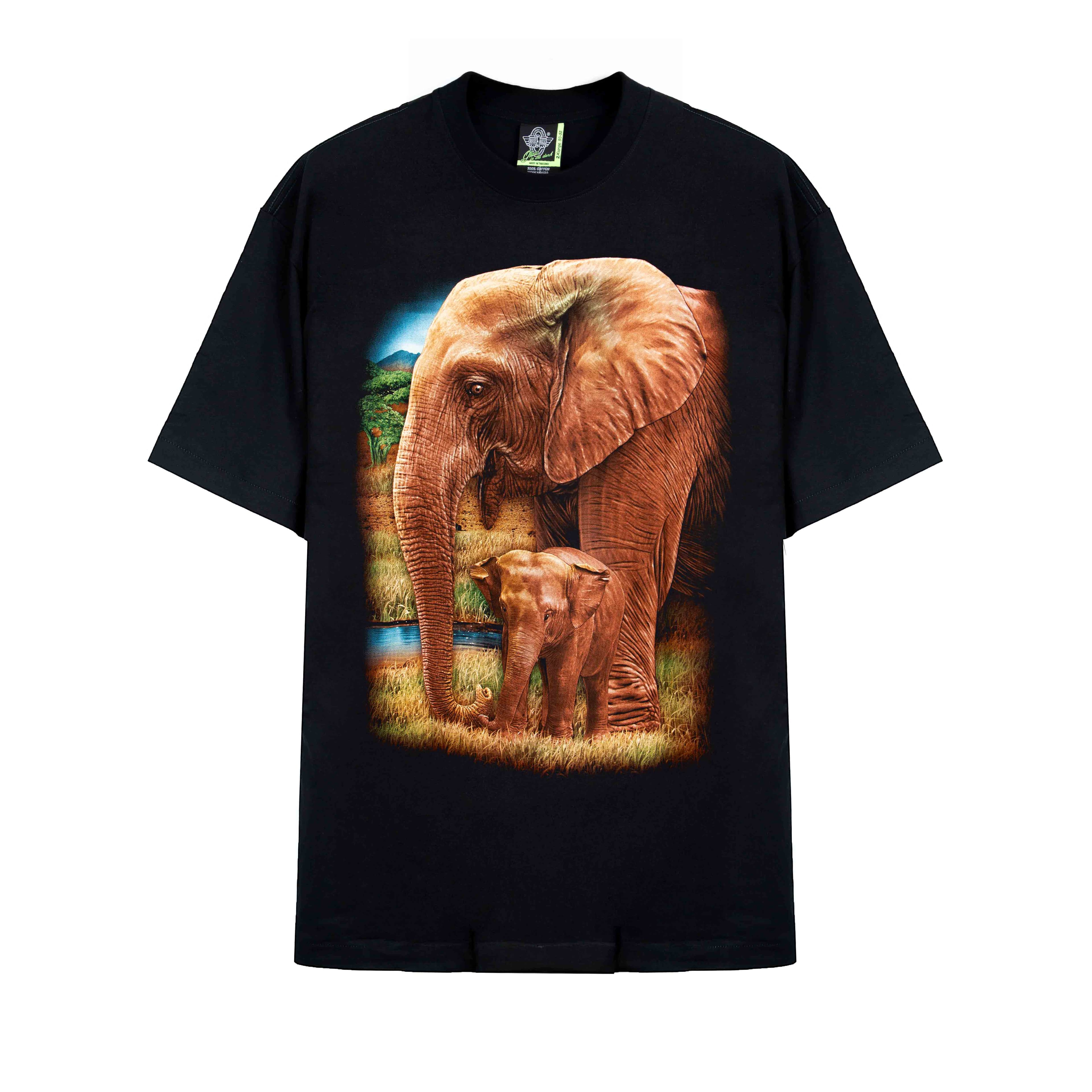Rock Eagle Elephant Mother & Calf Black Graphic T-Shirt Unisex