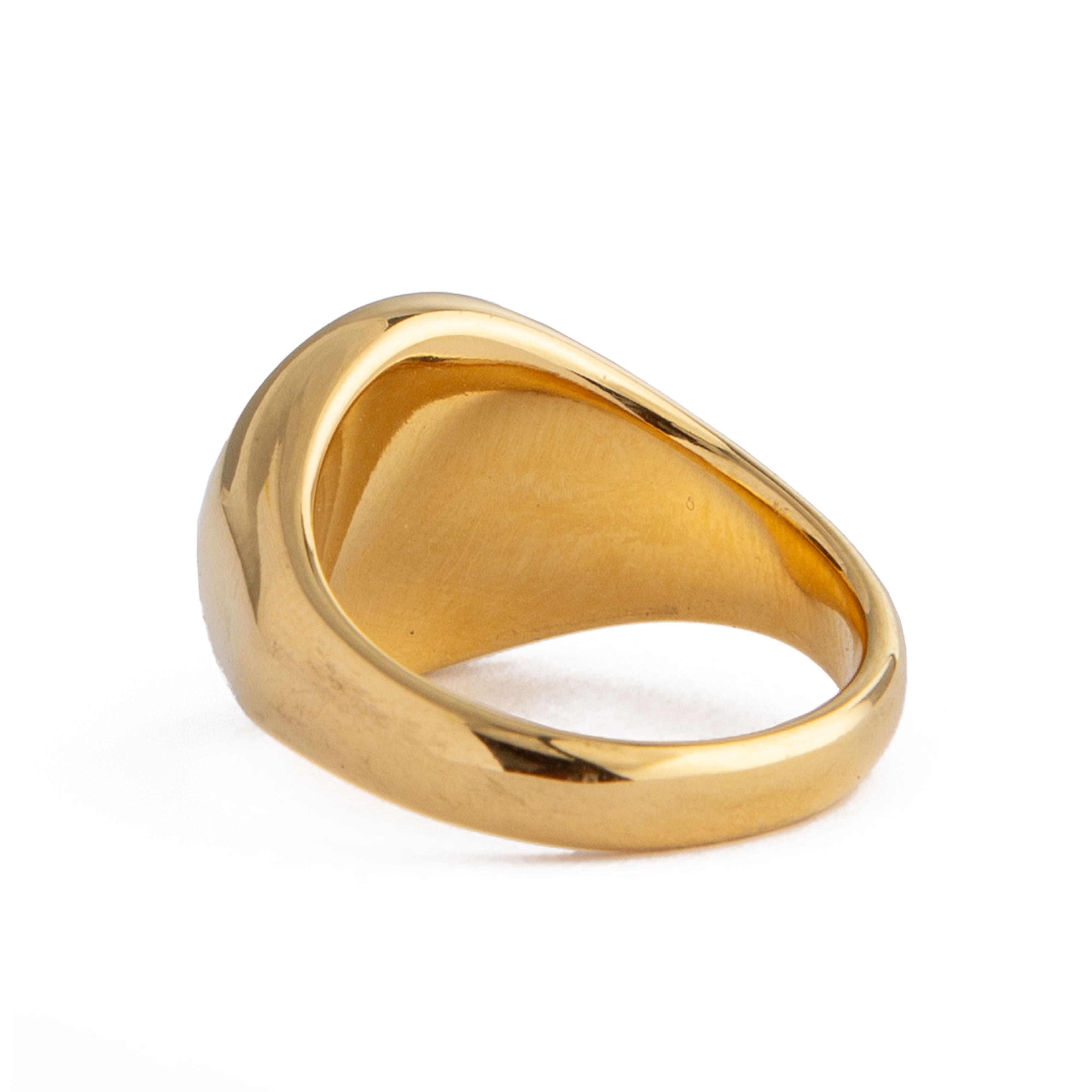 Classic unisex gold signet ring with a smooth round face