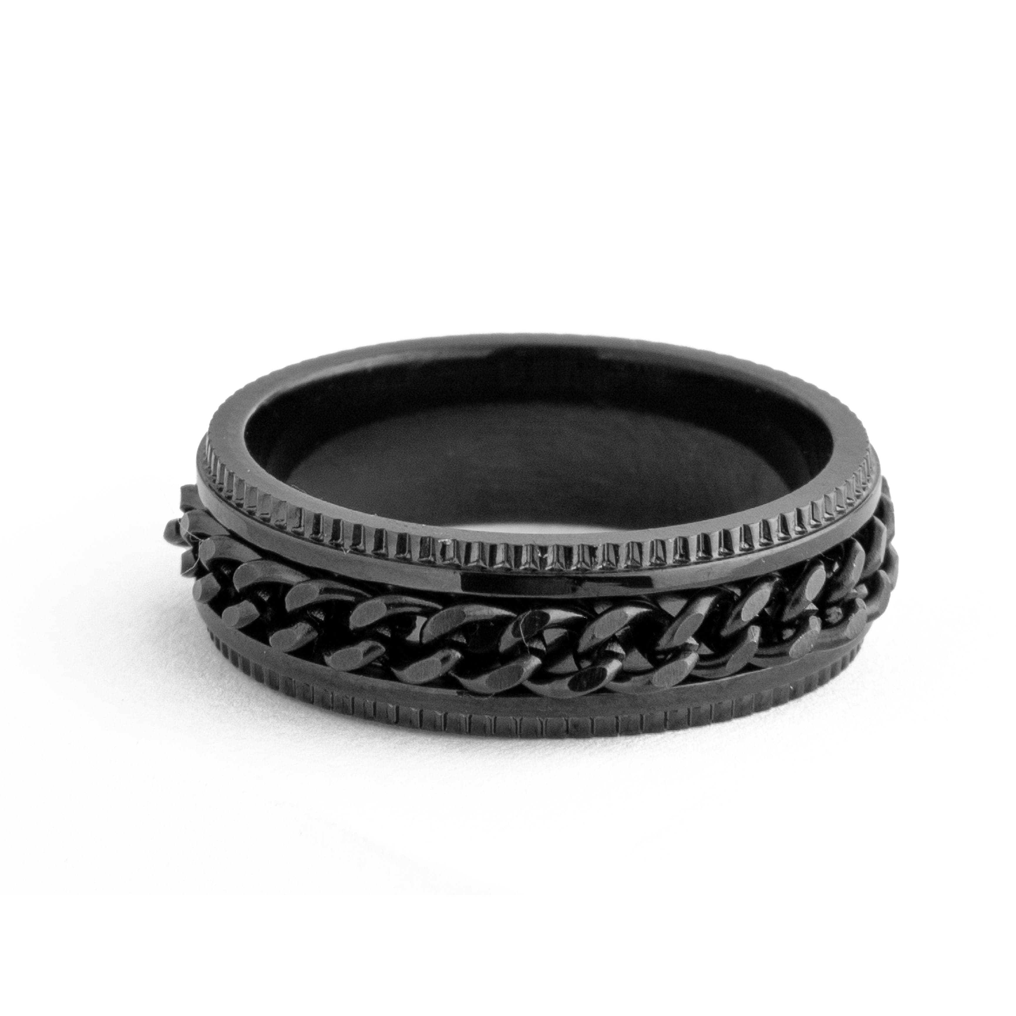 Black stainless steel spinner ring with Cuban chain center for men and women