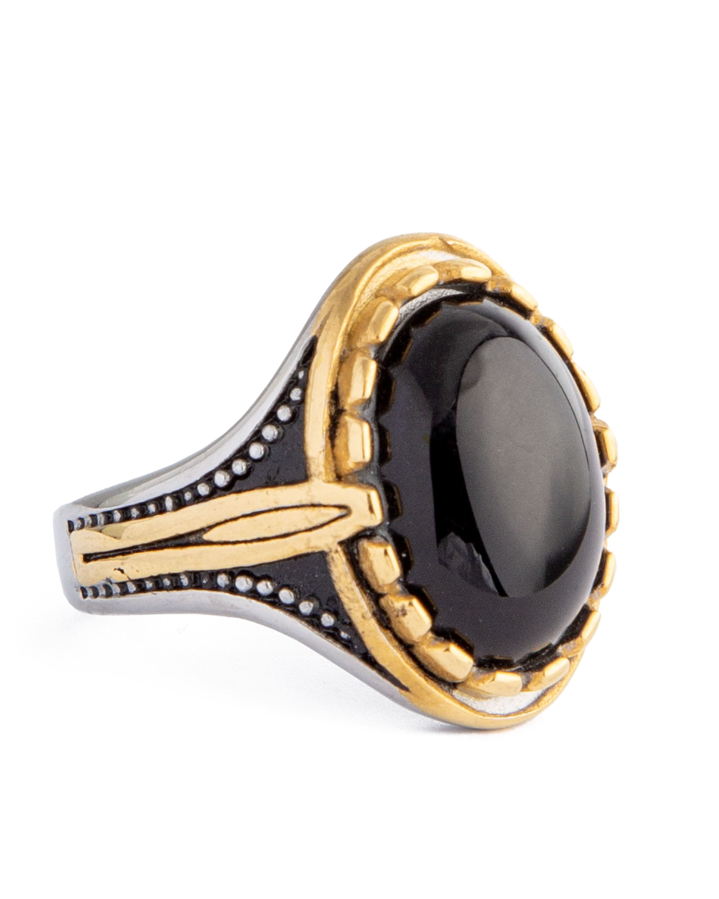 Assur Onyx Men's Ring, 11575 - Black & Gold